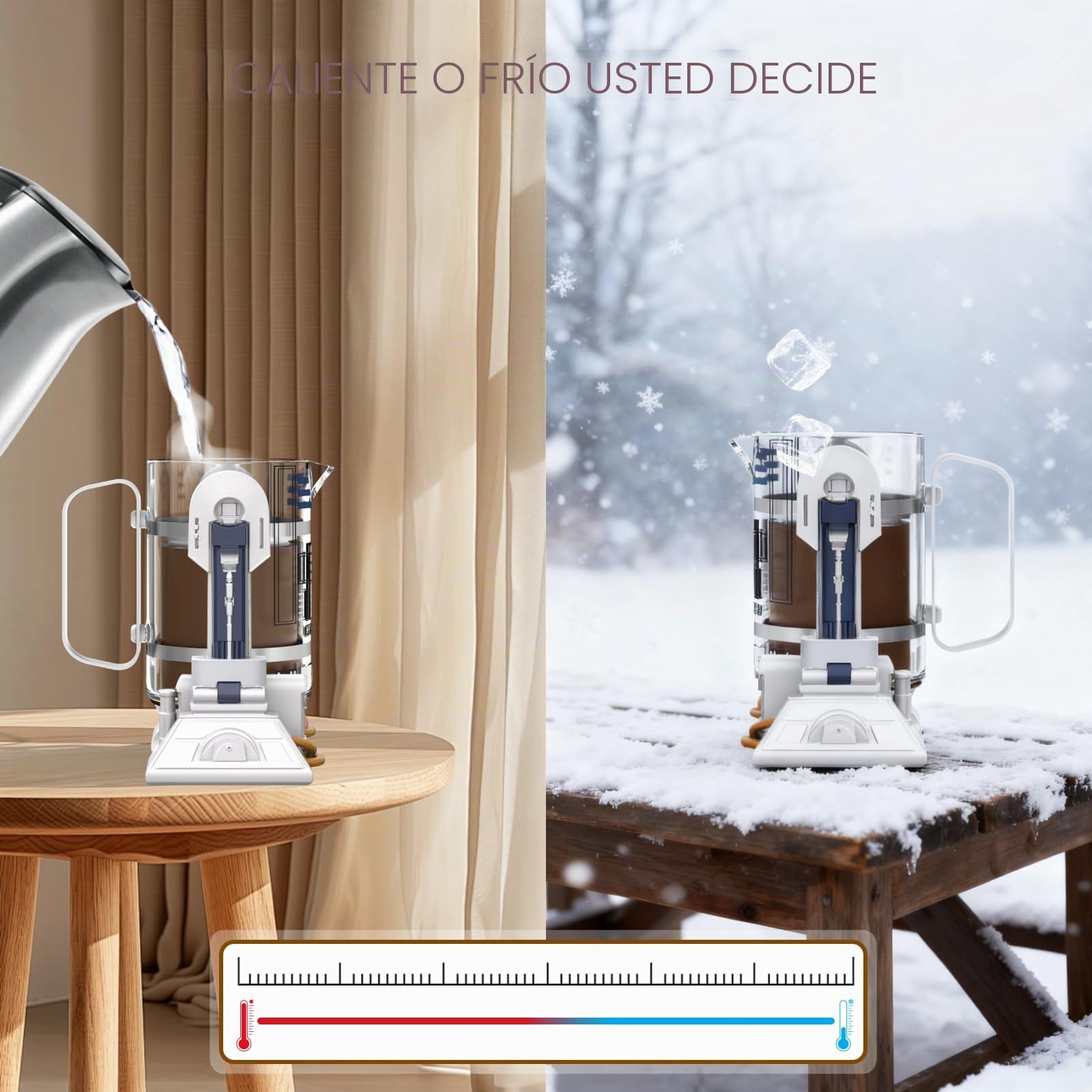 TEENKON Cafetera francesa aislada de acero inoxidable 304, robot R2D2 de 32 onzas, prensa de café manual para el hogar, con pantalla de filtro para preparar café y té (blanco)