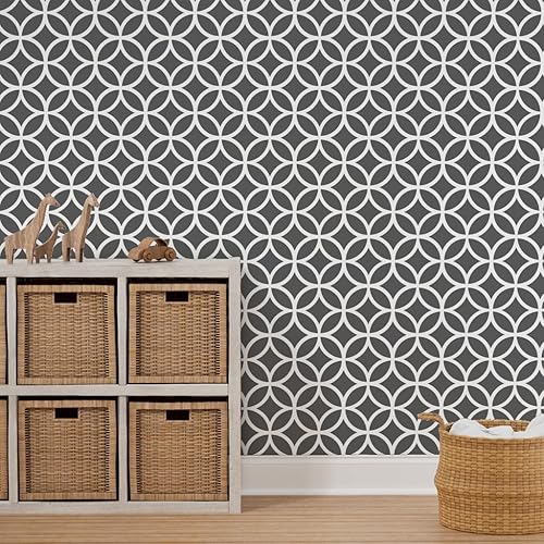 Miniatura 7 de Spoonflower Removable Wallpaper 3ft x 2ft - Charcoal Gray Geometric Diamonds White Circles Diamond Custom Pre-Pasted Wallpaper