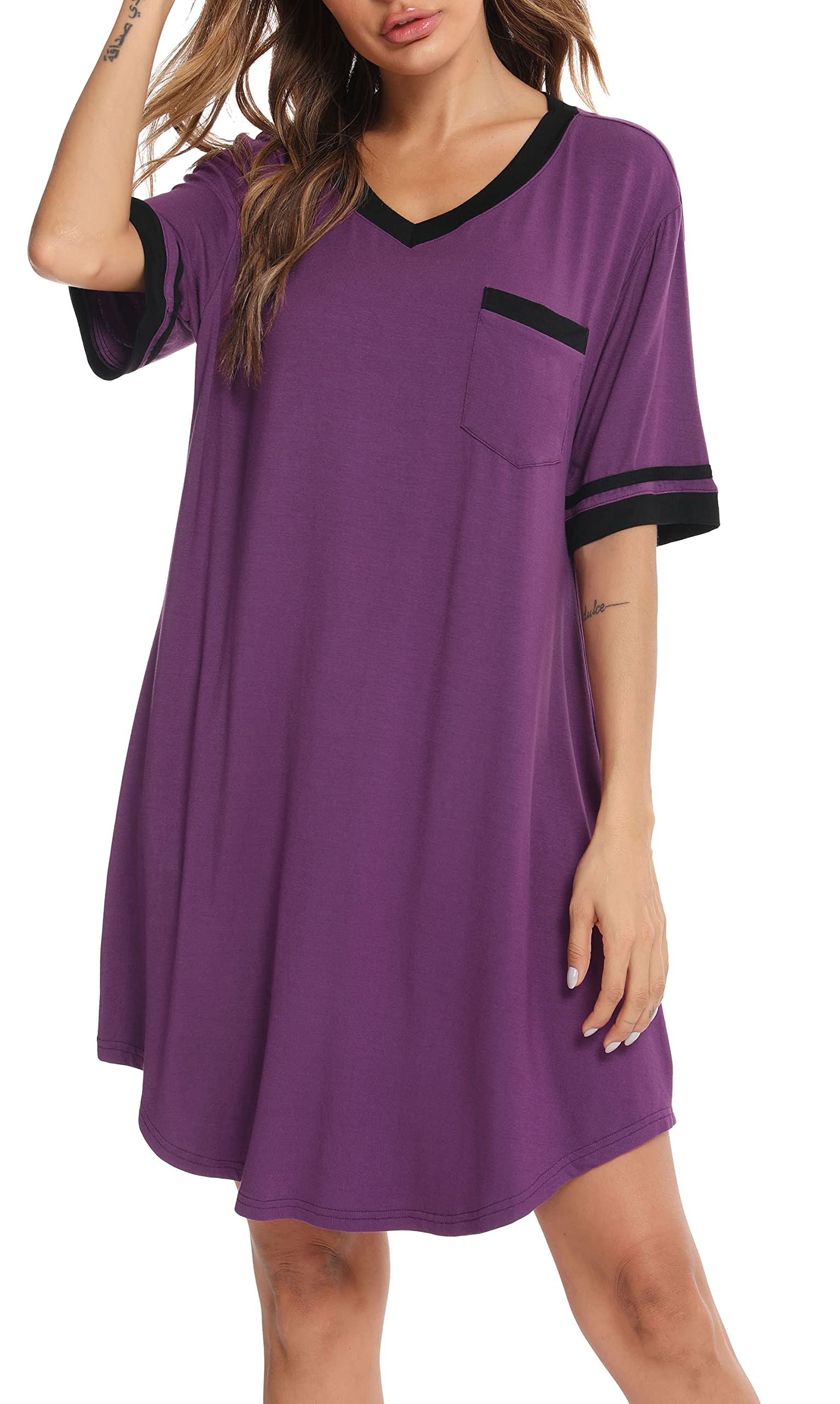 Vlazom Camisones de Mujer Verano Tallas Grandes,Camisón Señora Mayor de Manga Corta S-XXL