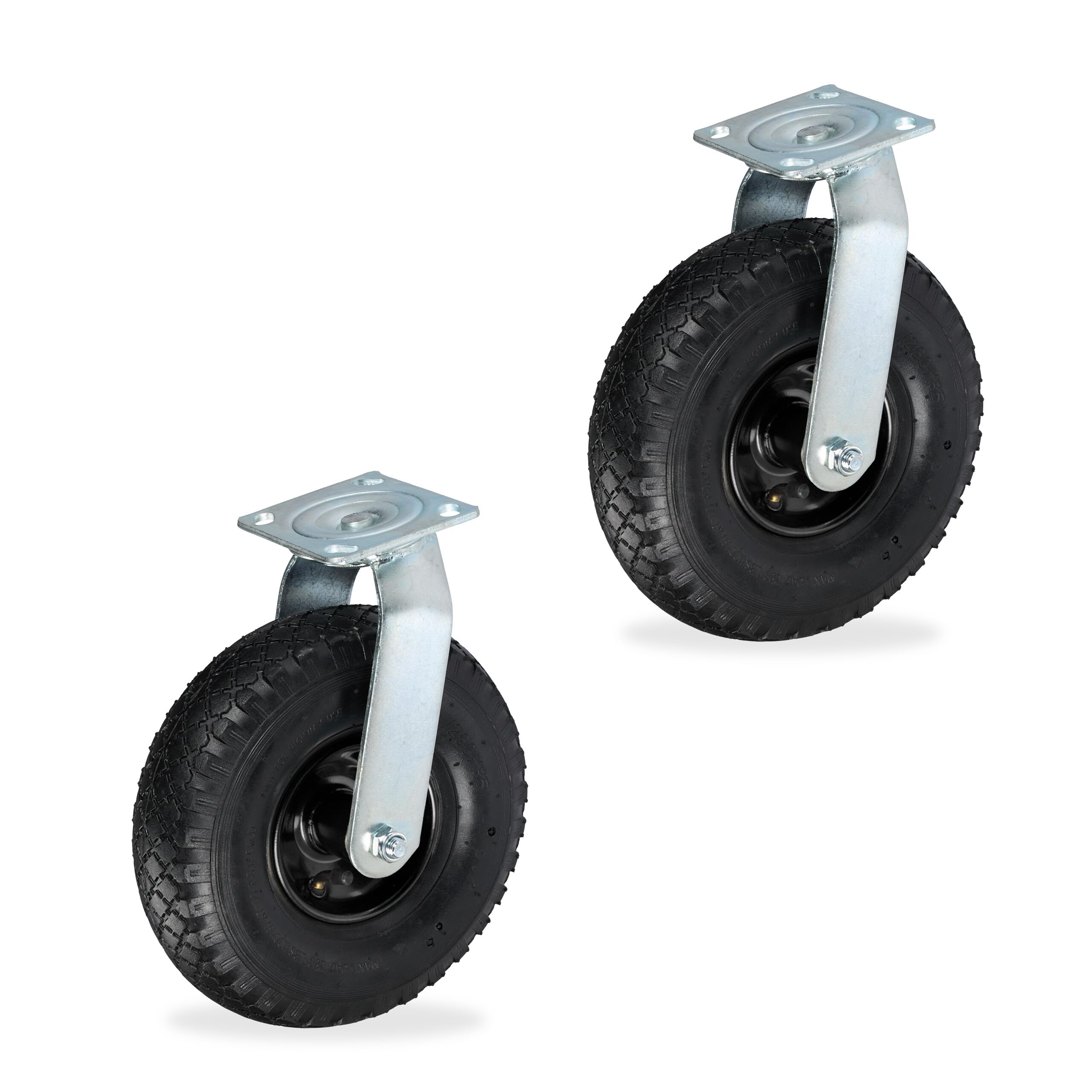 Relaxdays 2 Ruote per Carrello Girevoli 3.00-4, Rotelle per Mobili e Carico da 120 kg, Gomma Gonfiabile, Vari Colori