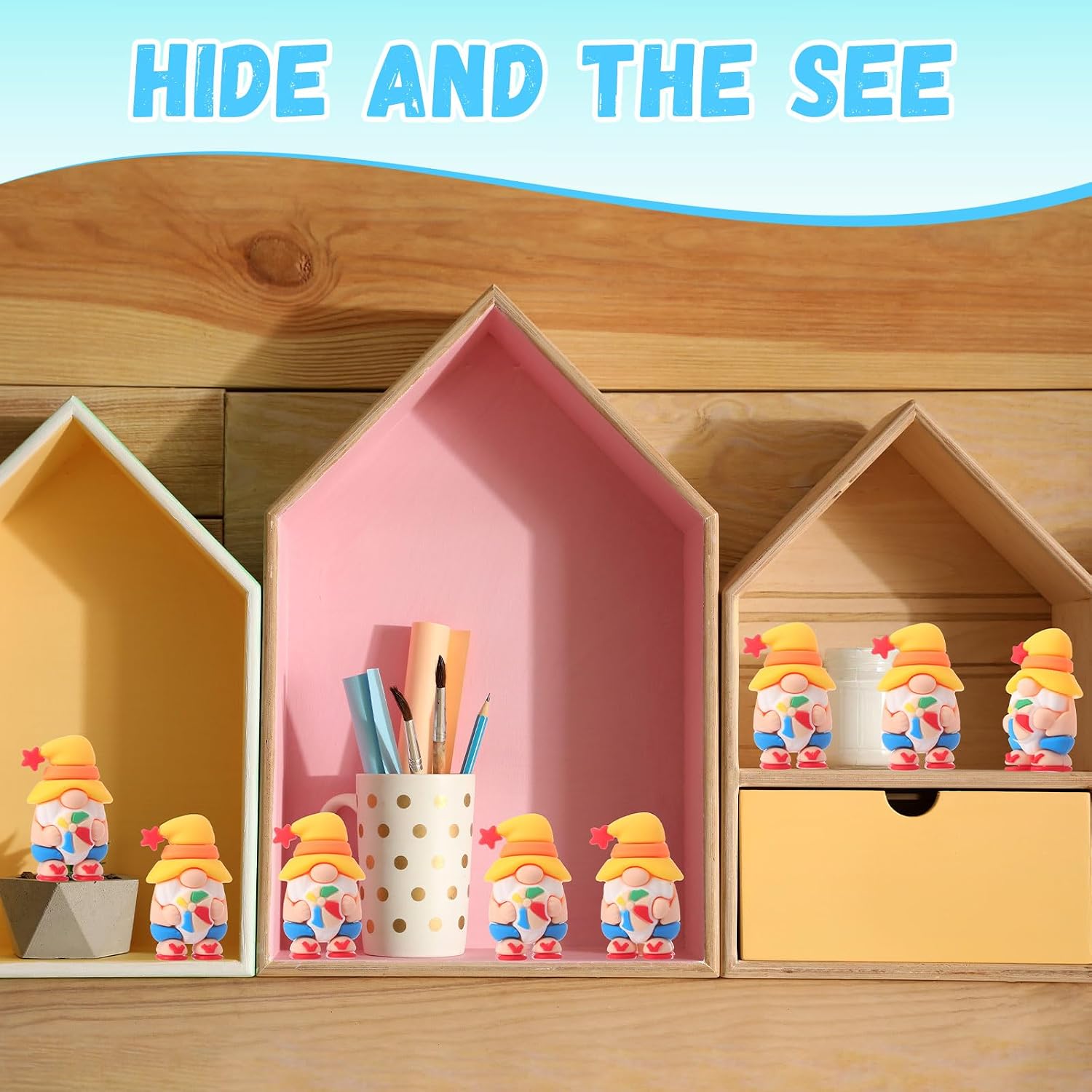 DoubleFill 50 Pcs Mini Summer Gnomes Figures Beach Miniature Figurines Decors Tiny Summer Party Statues Gifts Small Gnomes to Hide Party Favors Supplies Office Home Decoration