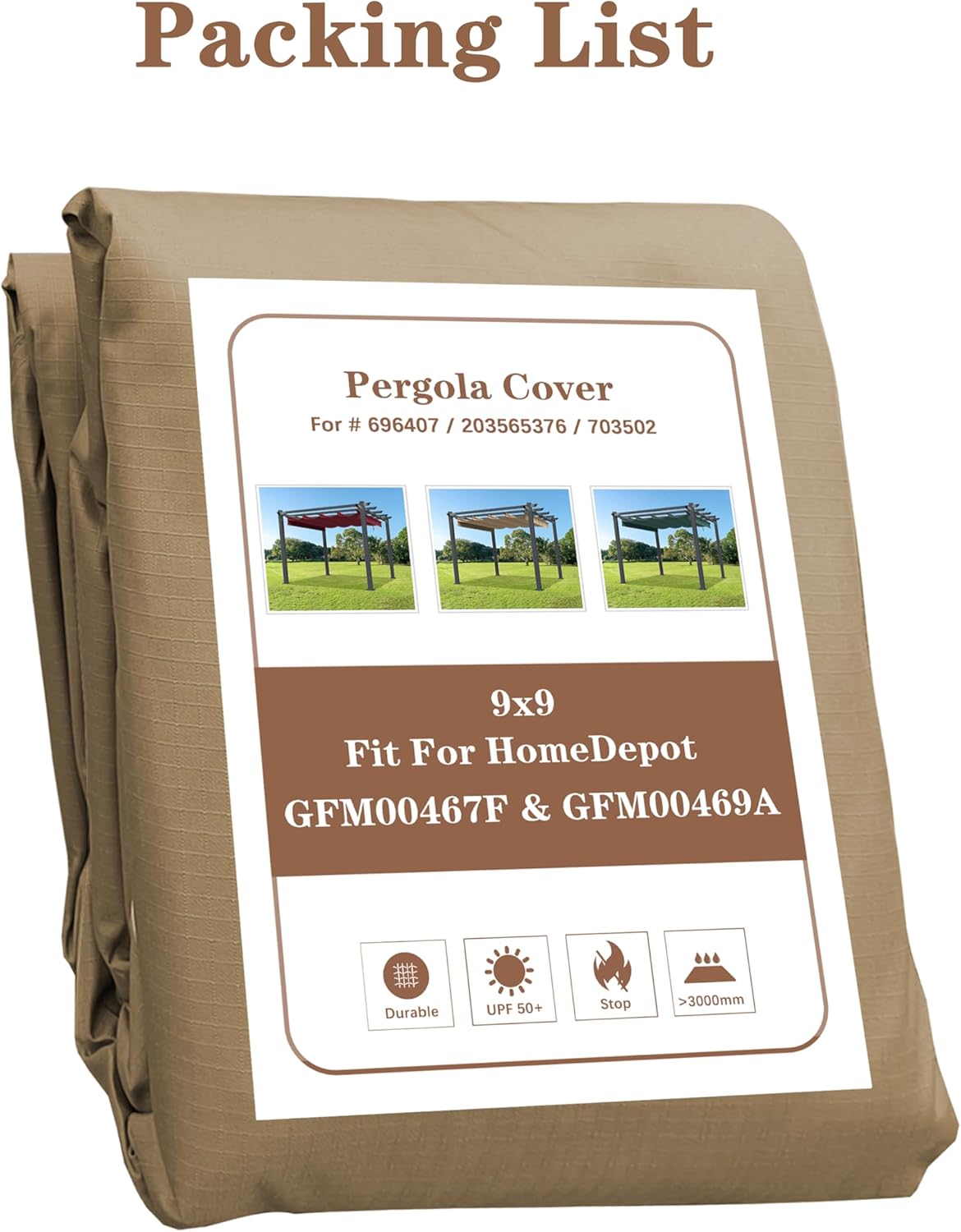 SCOCANOPY Beige Ripstop Replacement Cover Compatible with Home Depot Hampton Bay Pergola # GFM00467F,GFM00469A