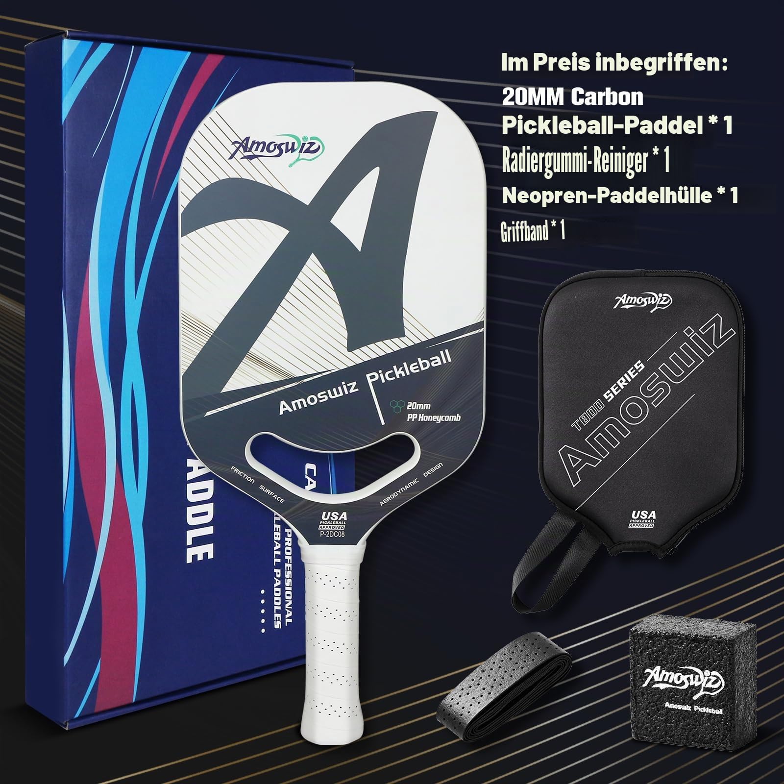 Pickleball-Paddel aus Kohlefaser, 19 mm, thermogeformtes Pickleball-Paddel
