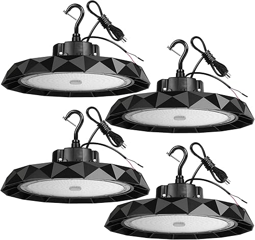 LED High Bay Light 100W 1-10V Dimmable 5000K 15000LM IP65 Waterproof UFO Commercial Bay Lighting with 5ft US Cable Plug for Warehouse Workshop