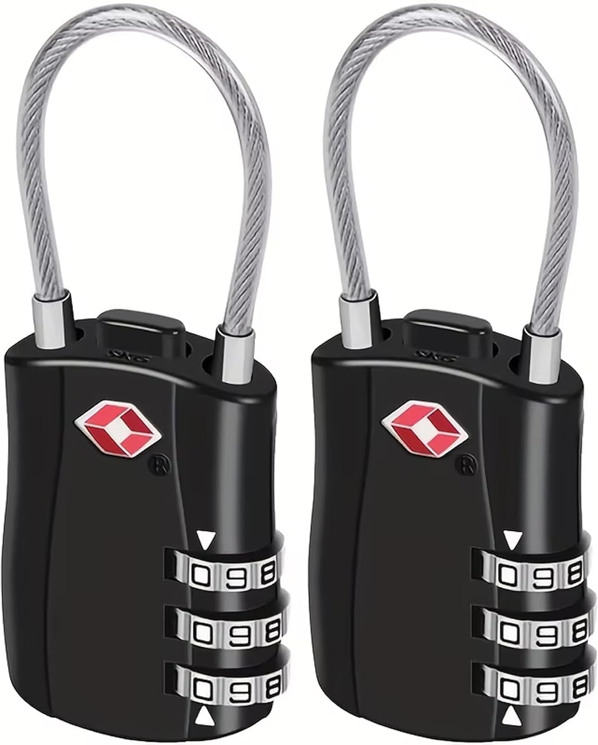 EVRU TSA Luggage Locks, [2 Pack] 3-Digit Security Suitcase Locks, Combination Padlock for Suitcases Flexible Cable Travel Lock, TSA Approved Luggage Padlock for Suitcases Travel Bag Case