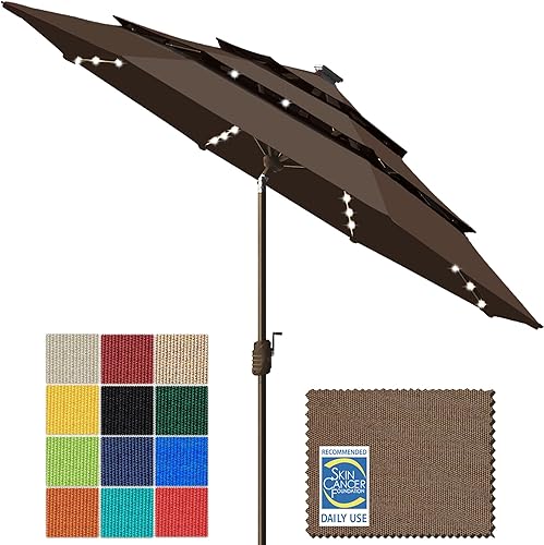 Miniatura 35 de EliteShade USA - Sombrilla solar de 9 pies / 2.74 metros, de 3 niveles, con 10 años sin decoloración, 80 luces LED para patio, mesa al aire libre