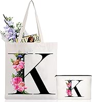 Vista 13 de Andeiltech - Bolsa de lona con inicial floral, personalizada, bolsa de maquillaje con monograma, regalo para damas de honor, cumpleaños, boda