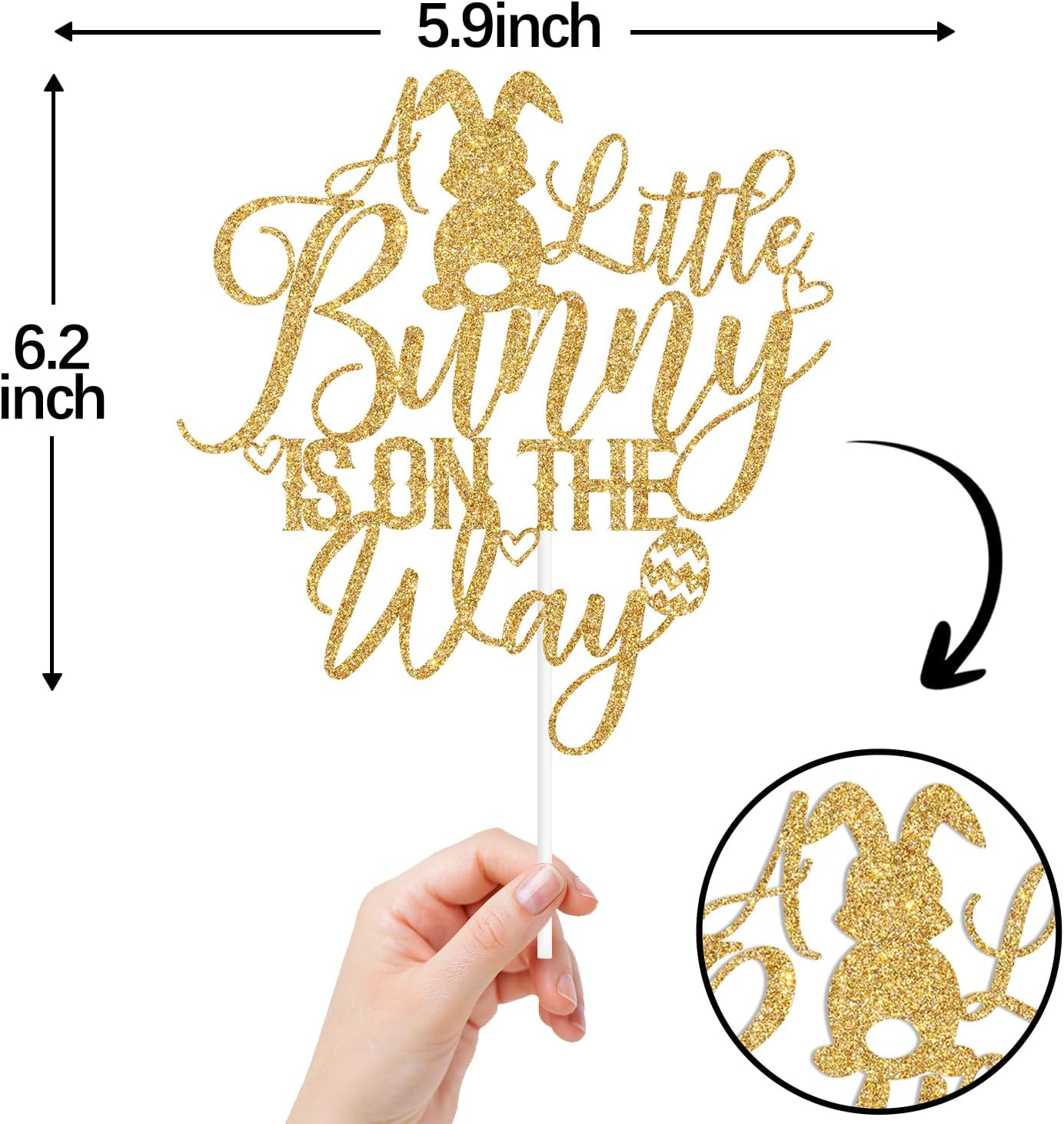 Gold Glitter A Little Bunny is on the Way Cake Topper, Bunny Oh Baby/Some Bunny is on the Way, Bunny Easter Themed Baby Shower Party Decorations Supplies