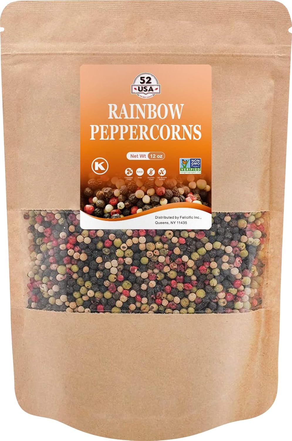 52USA Rainbow Peppercorns 12oz, Peppercorns for Grinder Refill, Whole