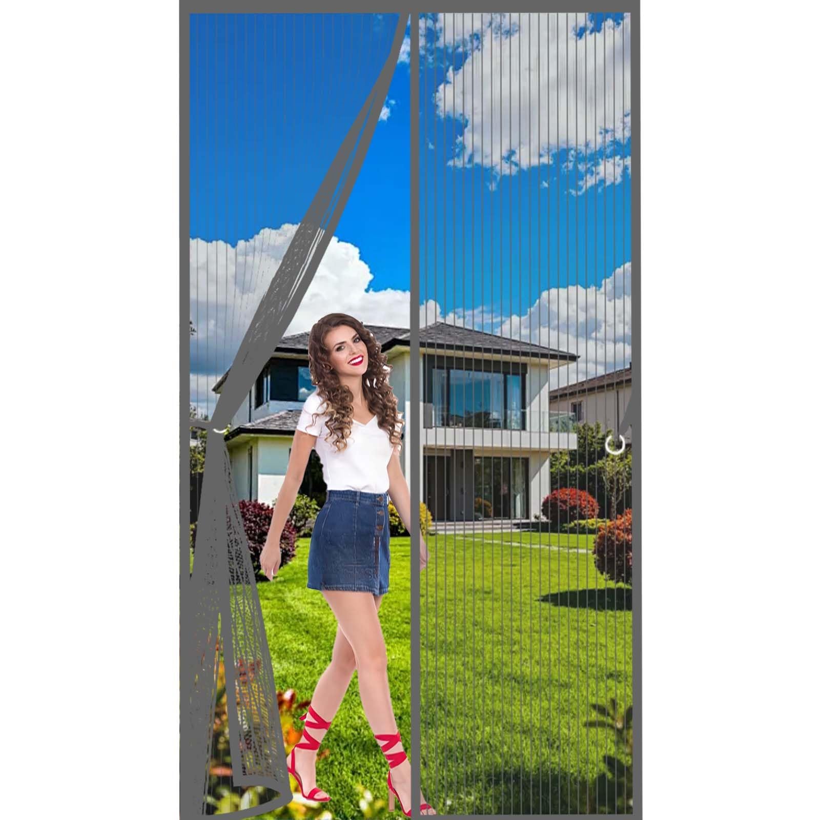 Magnetic Door Screen 139x237cm(WidthxHigh) Powerful Magnets and Full Frame Magic Tape, No Drill Installation Magnetic Fly Screen Door Curtain Lets Fresh Air in, Hundreds of Sizes, Grey
