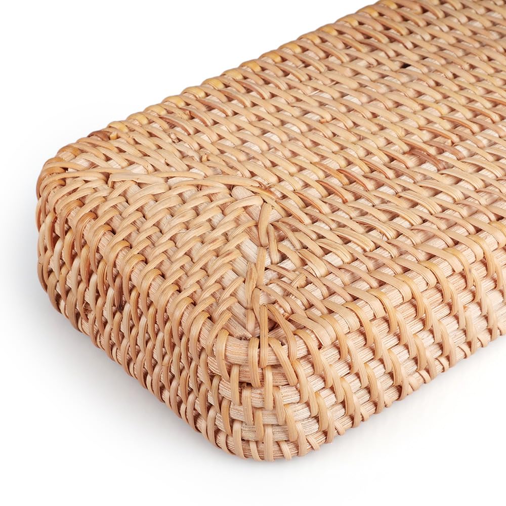 Vassoio da portata in rattan, per il bagno, rettangolare, in tessuto naturale, decorativo, 28 x 11,5 x 4 cm