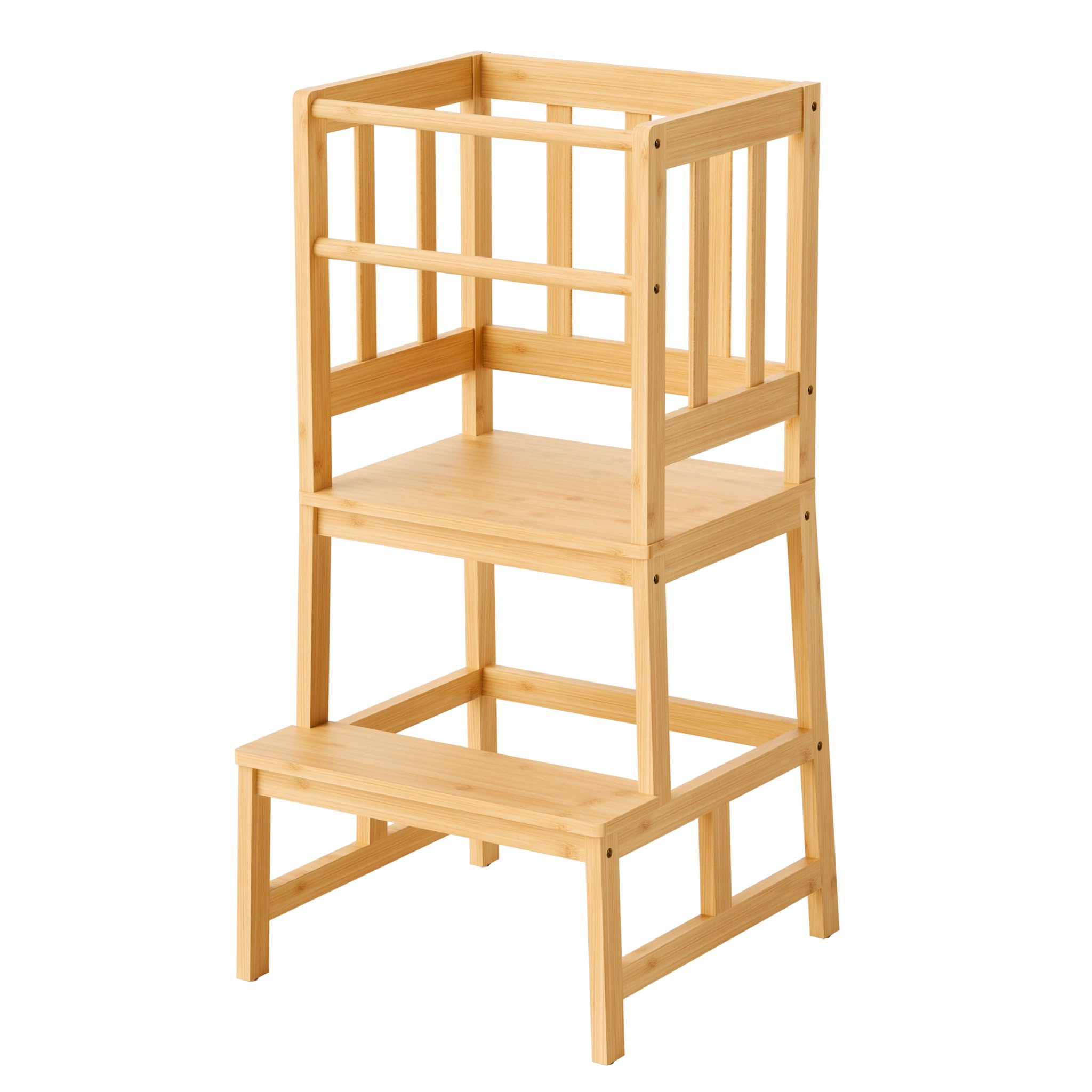 Wiltec Torre Montessori in bambù 46x46x90cm, con barre di protezione, Learning tower Scala montessoriana