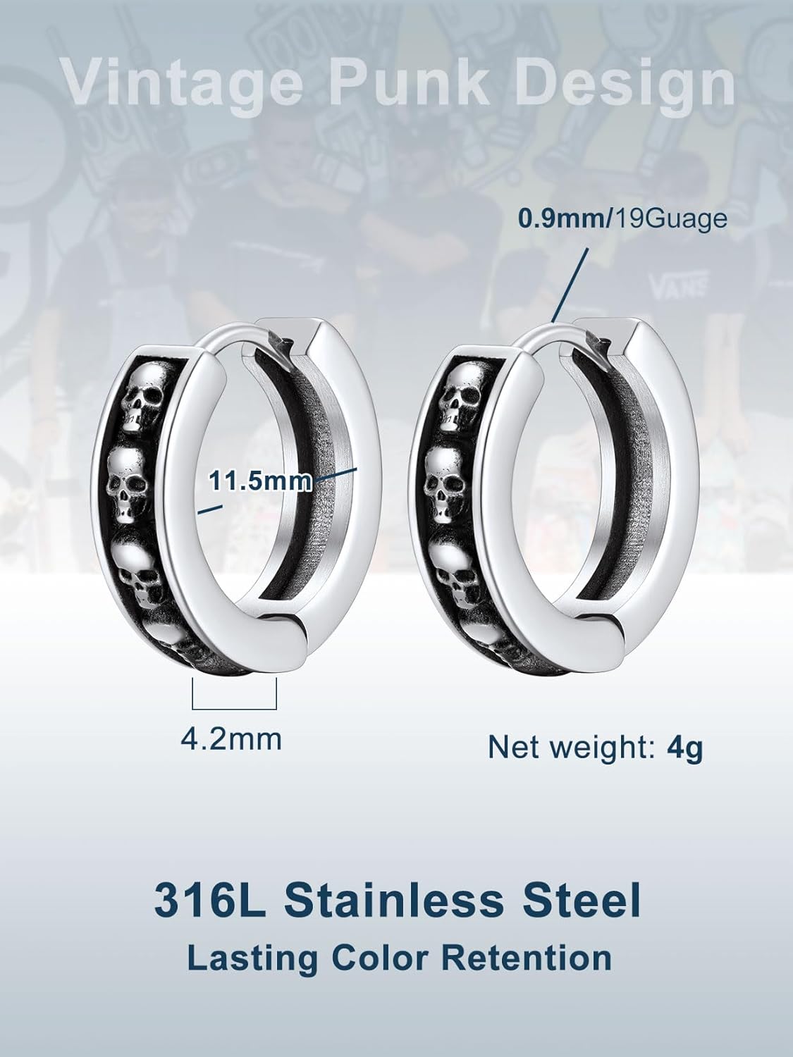 ChainsProMax Hoop Earrings for Men, Chain/Norse Viking/Skull Men's Earrings Cuban Link Hypoallergenic Vintage Huggie Mens Earrings Hoops, Stainless Steel/Gold Plated/Black-with Gift Box - Image 6