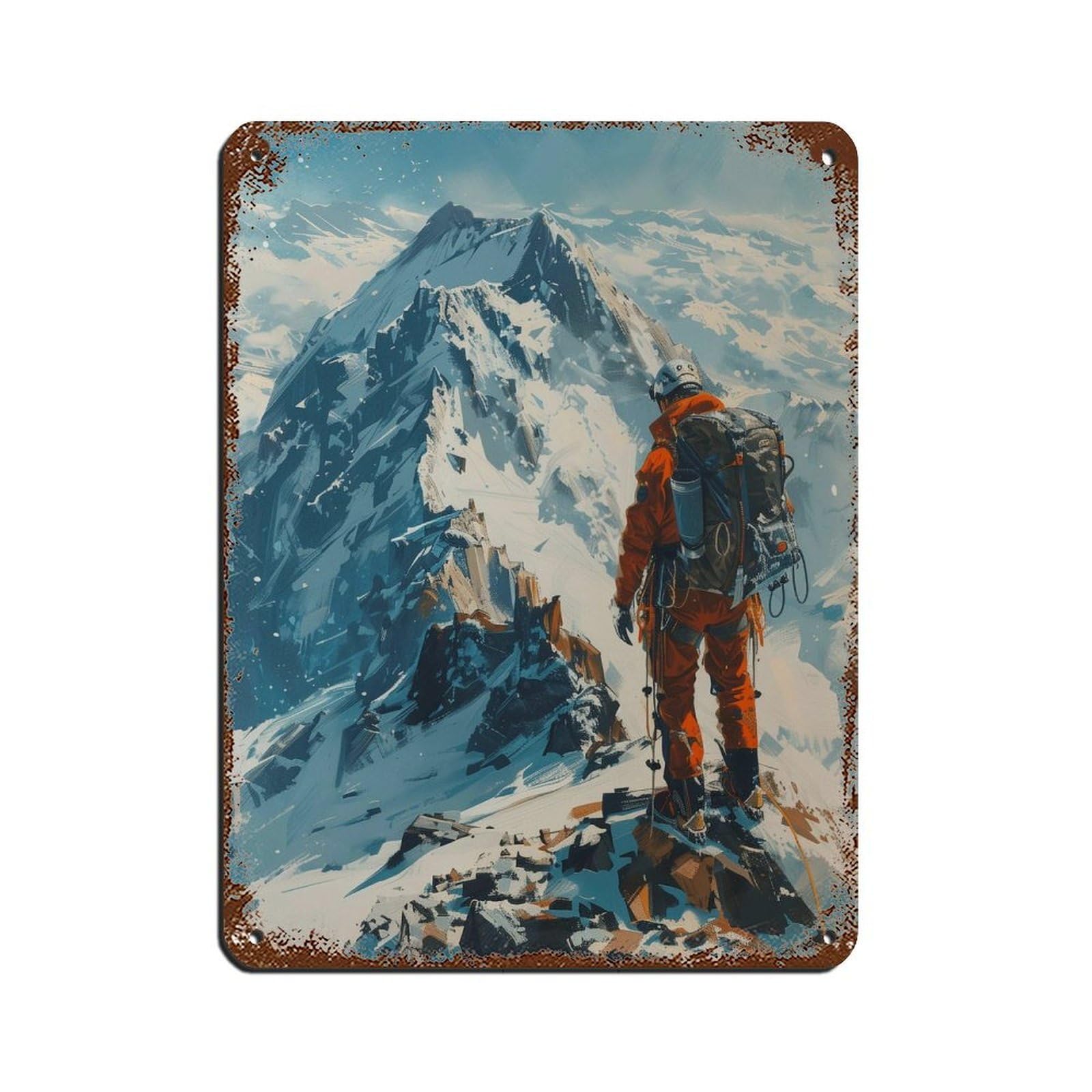 Poster aquarelle d'alpinistes pour bar et café | Déco métal haute altitude