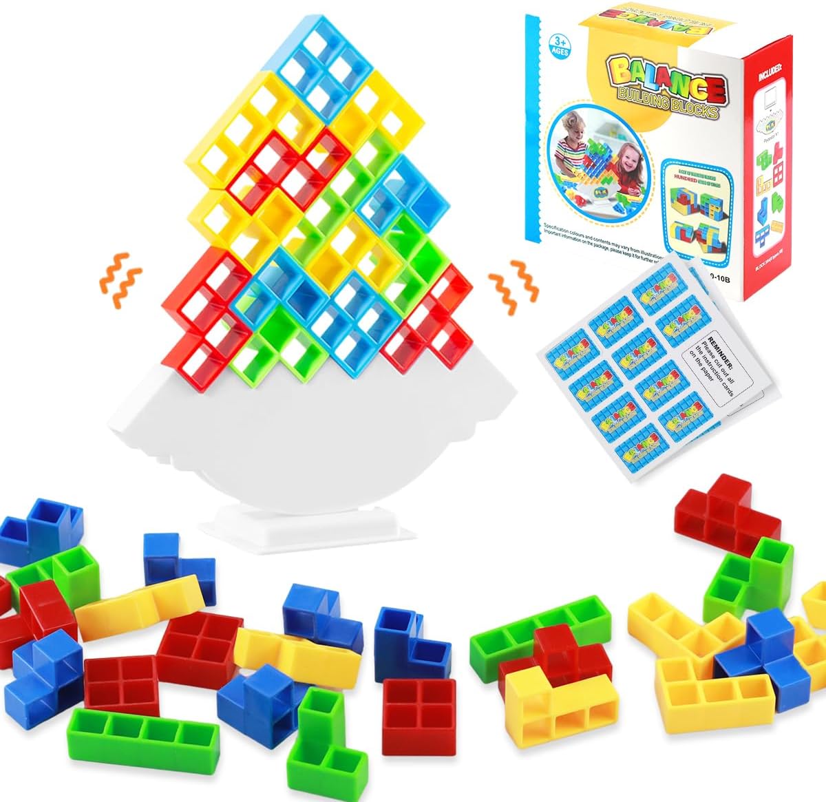 huahuo 64PCS Tetra Tower Game Games for Adult Children, Tetris Balance Team Tower Game, Stacking Game Toy, Stack Attack Toy, Stacking Tower for Girls Boys Gift Home Games Parties Travel