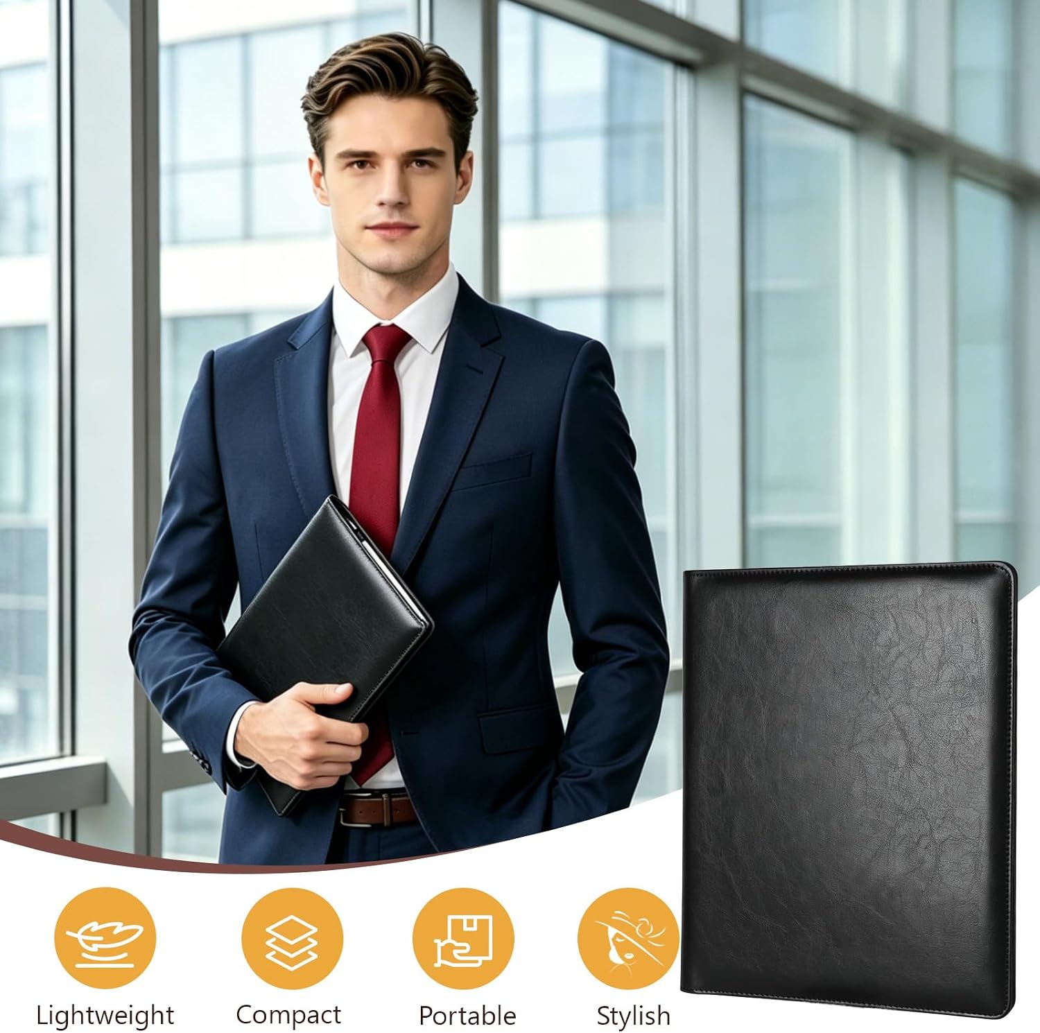 Professional Padfolio Portfolio Binder, Faux Leather Interview Resume Folder, Letter Sized Writing Pad w/Business Card Holder, A4 Professional Folio for Office Conference (Black) image 4