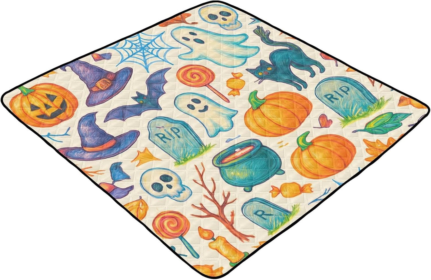Graffiti Halloween Elements Baby Play Mat, 50“ X 50” Washable Folding Crawling Mat, Baby Floor Mat, Soft, Non-Slip