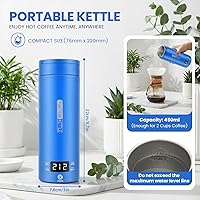Vista 2 de Travel Kettle,Portable Electric Kettle with Temperature Control, Brews Two Cups of Coffee, 316 Stainless Steel Inner Tank, Elegant Blue