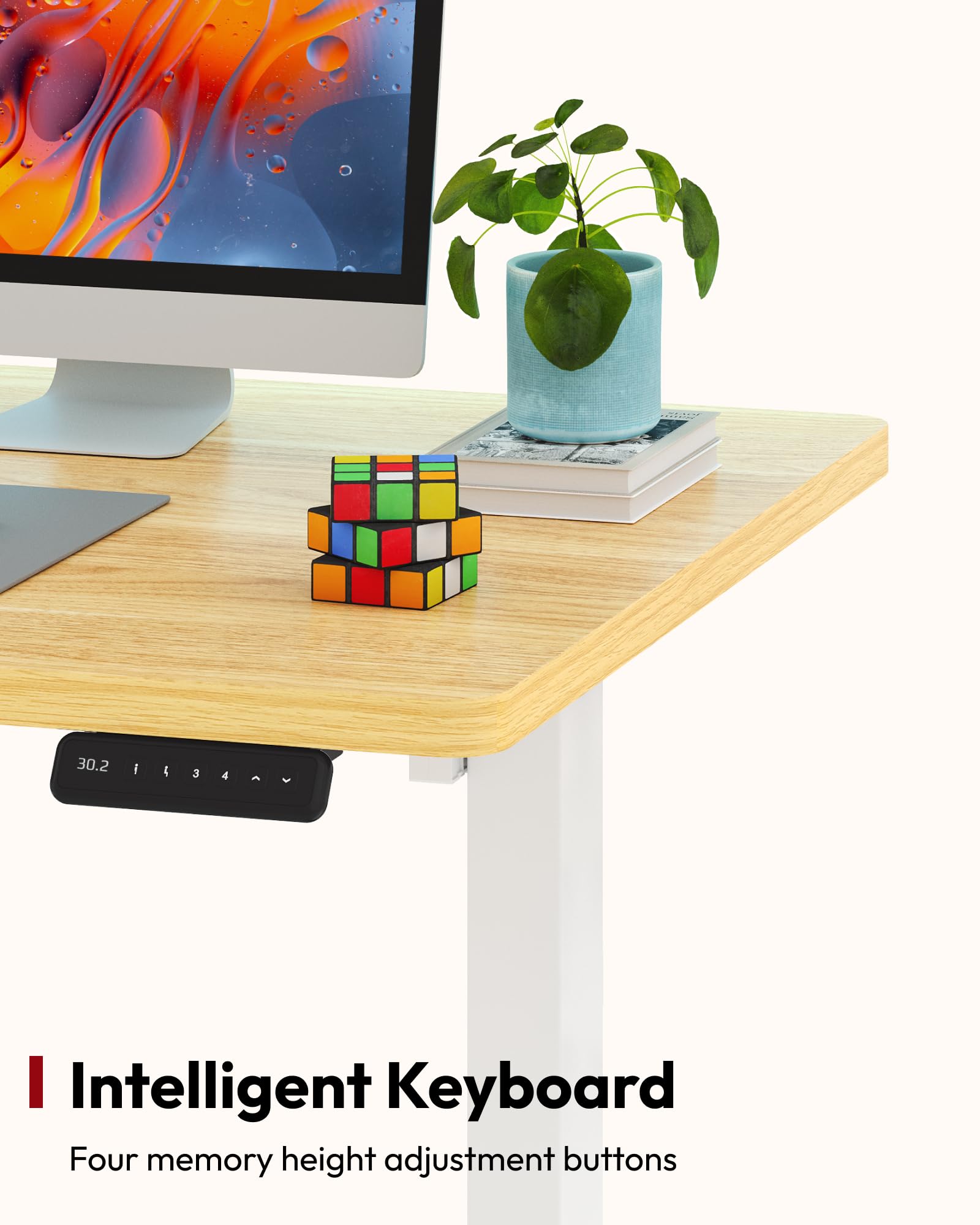SANODESK Escritorio Elevable Eléctrico 120cm con Tablero Entero de Una Pieza, Regulable en Altura con Memoria, Estable y Silencioso, con Gancho y Portabotella, Oficina y Hogar (Arce)