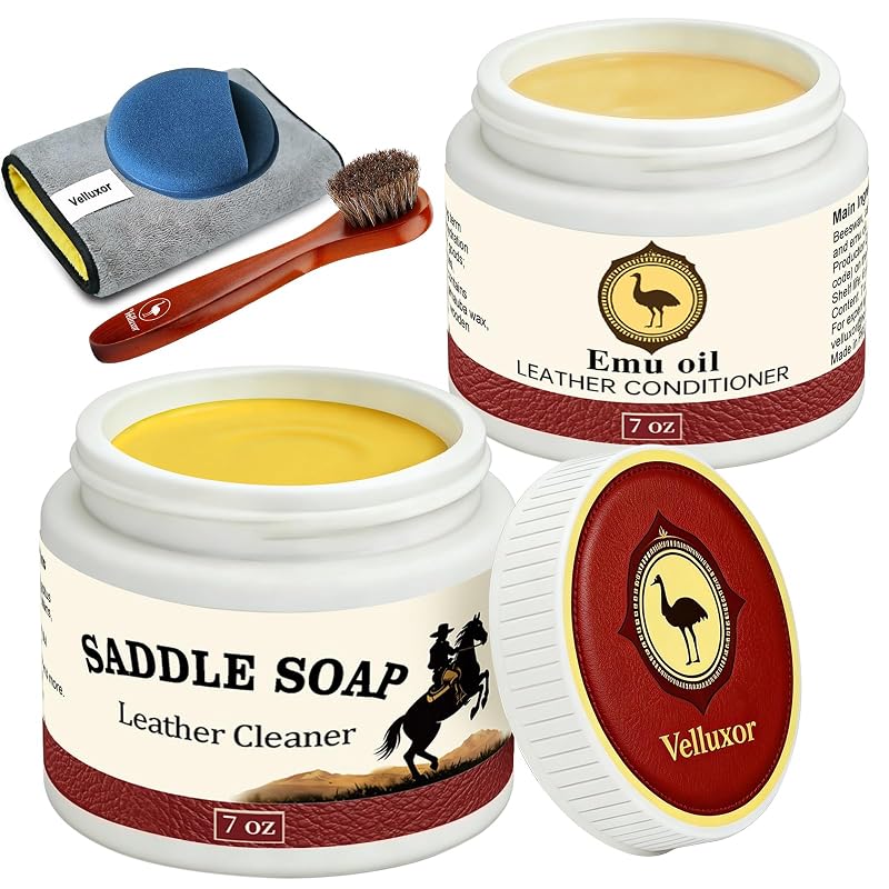 Kit de Cuidados para Couro com Sabão para Selas e Óleo de Emu Velluxor, Escova, Esponja e Pano, 397 g