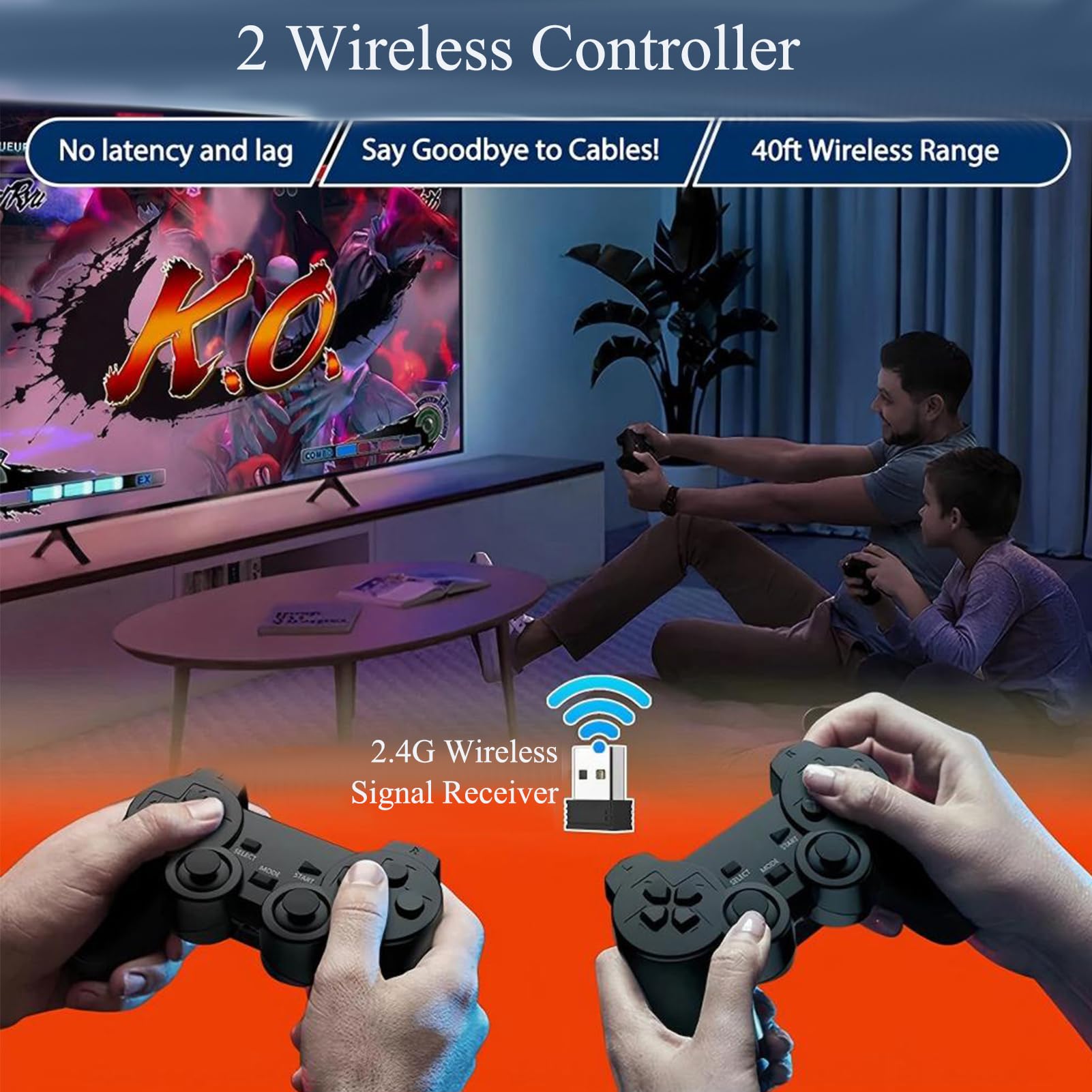 Whatsko Retro Konsole Spielkonsole Game Stick 4K, Retrolink 20000+ Spiele mit 2 Wireless Controllers Gamepad-64G, Plug and Play Video Game Console für TV HDMI, Geschenke für Kinder Erwachsene