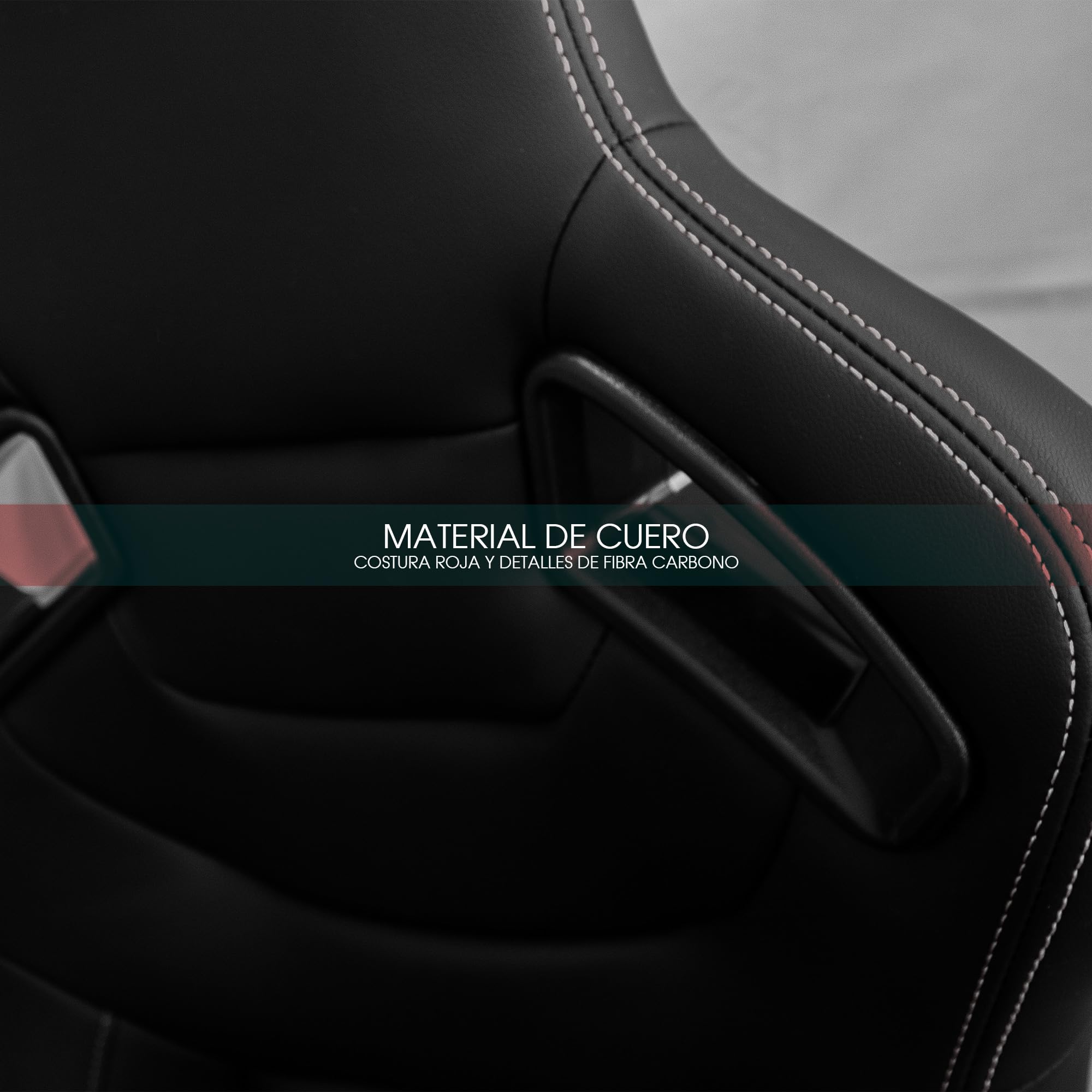 M MODAUTO Semibaquet S,E Cuero Negro/Costura Blanco/Respaldo Fibra Carbono,Semibaquet Deportivo,Adaptable para Coches,Ríeles Incluidos.N765L