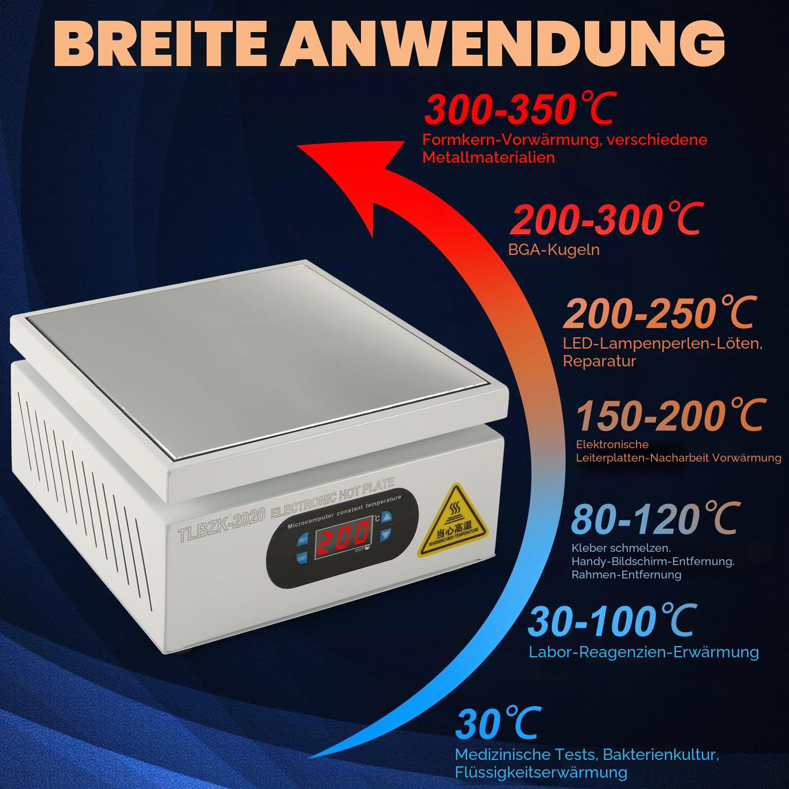 Heizplatte 700 W 220 V 200 x 200 mm für Lötstation LED-Mikrocomputer Labor