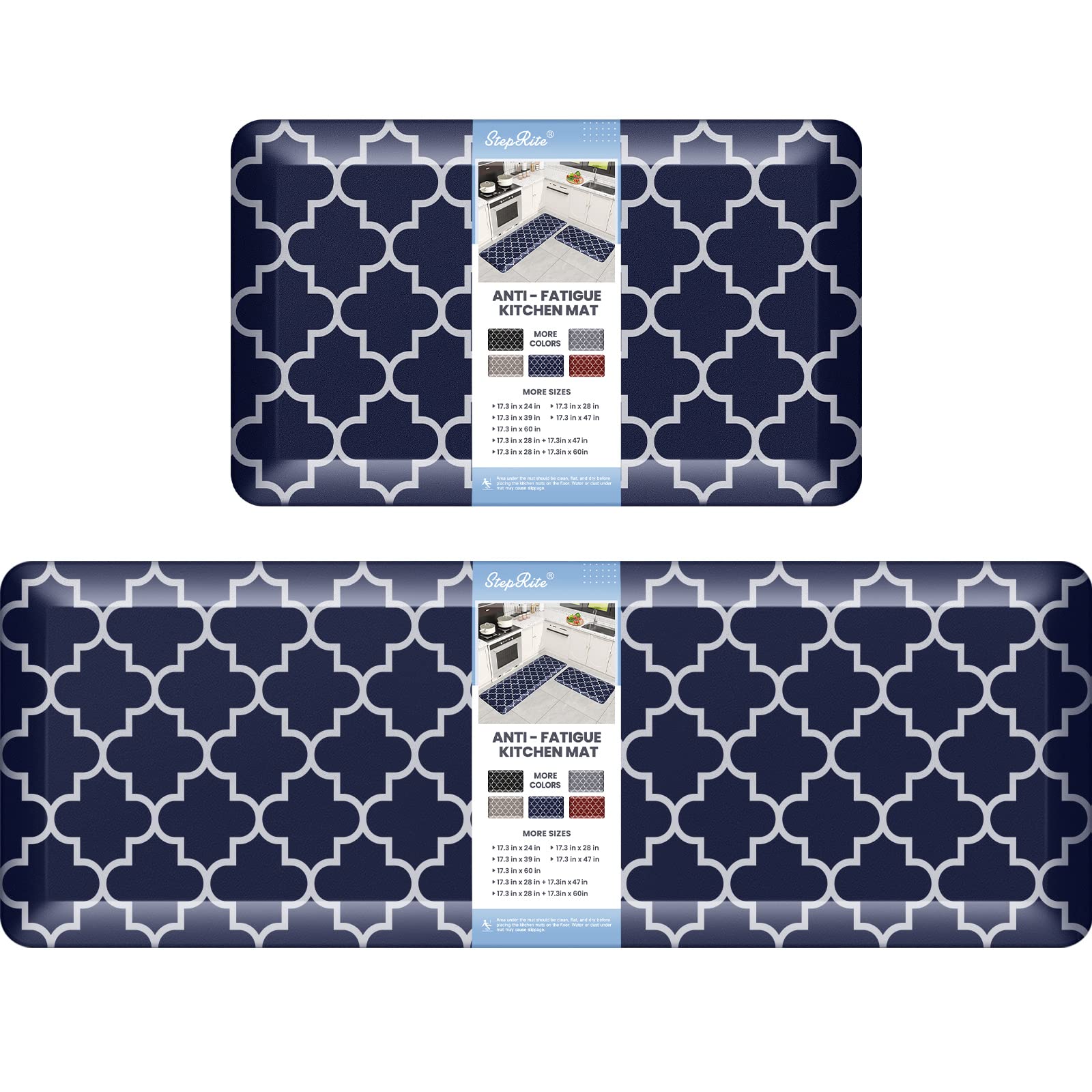 4/5 Inch Thick Kitchen Rugs, 2 PCS Kitchen Mat, Anti Fatigue Floor Mat, Waterproof, Heavy Duty PVC Ergonomic Comfort Standing Foam for Kitchen, Home, Office, Sink, Garage, 17.3"x28"+17.3"x47", Blue