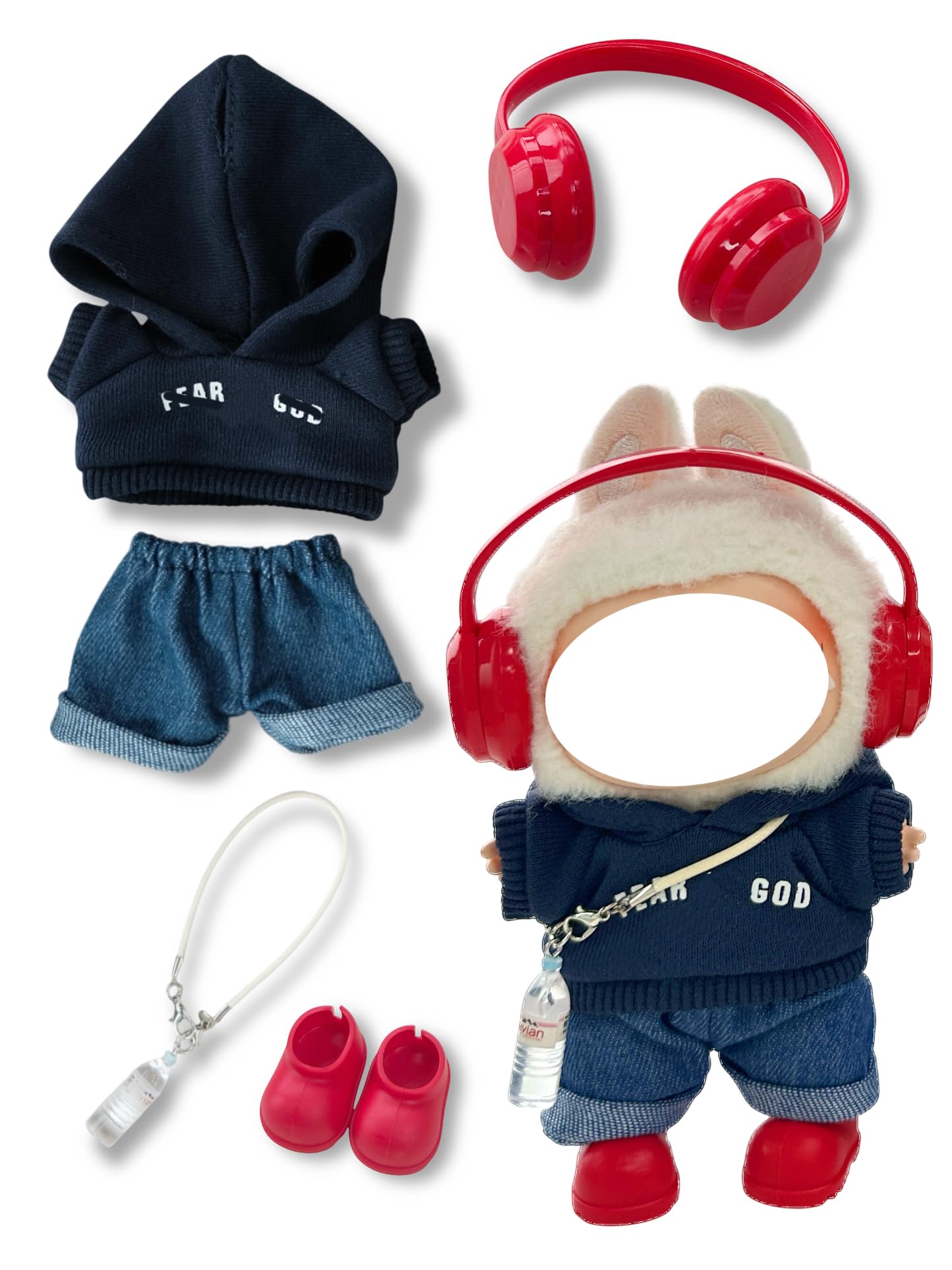 MOFABIA Clothes for 17cm Doll, 5 pcs Set Doll's Outfits Luxury Shirt Pants Earphone Headset Shoes Bottle Accessories Fashion Stylish Adorable Dolls