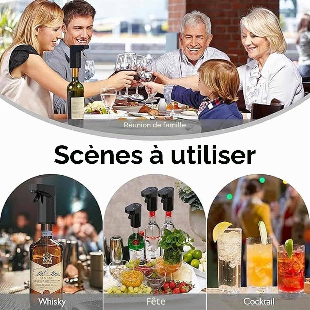 Sipvault – Distributeur intelligent de liqueur, décanteur de vin électrique, quantité réglable pour l'alcool (noir)
