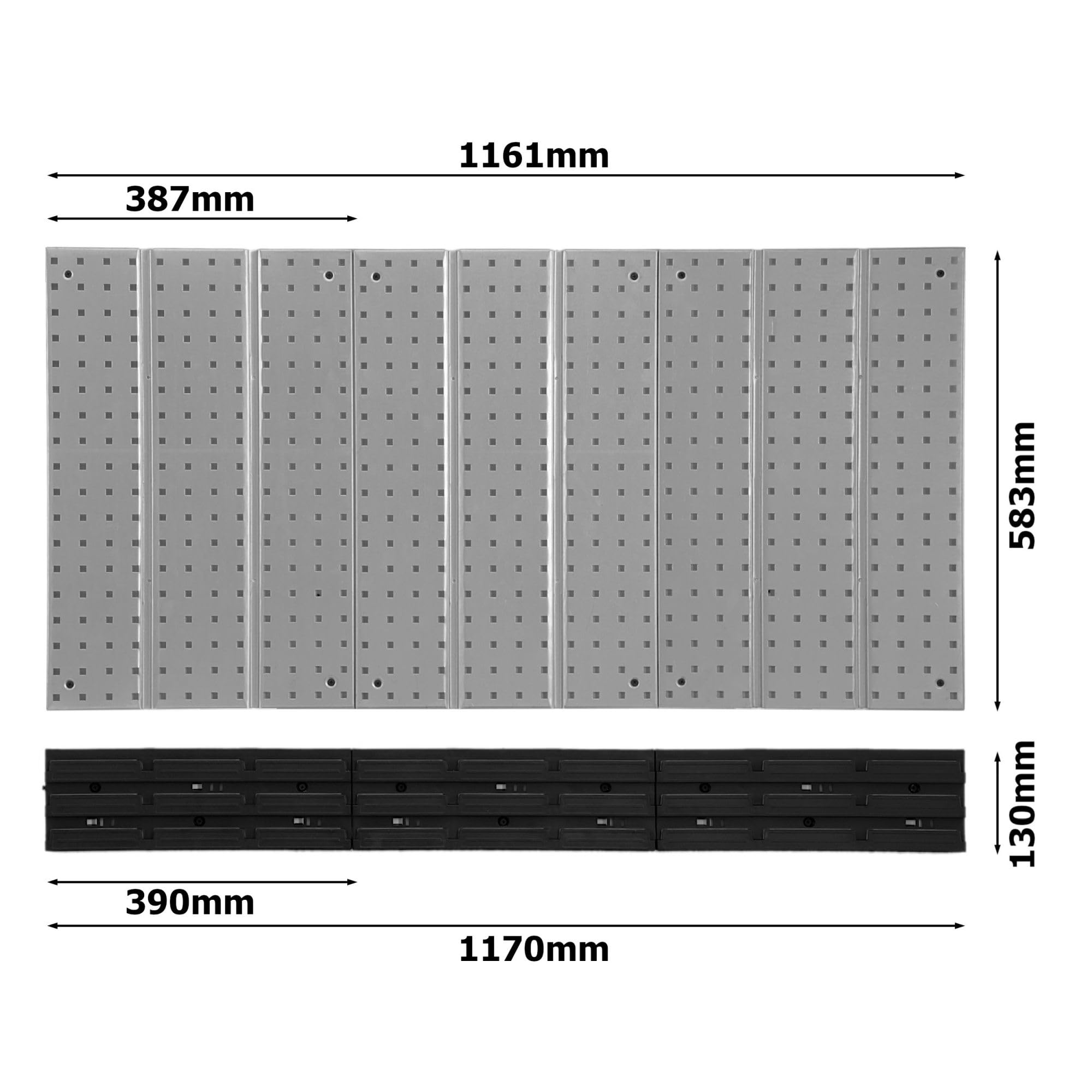 Panel de herramientas de metal 117 x 72 cm, sistema de almacenamiento con portaherramientas, ganchos para herramientas y 11 cajas apilables, 100 x 150 x 70 mm, color: rojo, tablero perforado, taller,