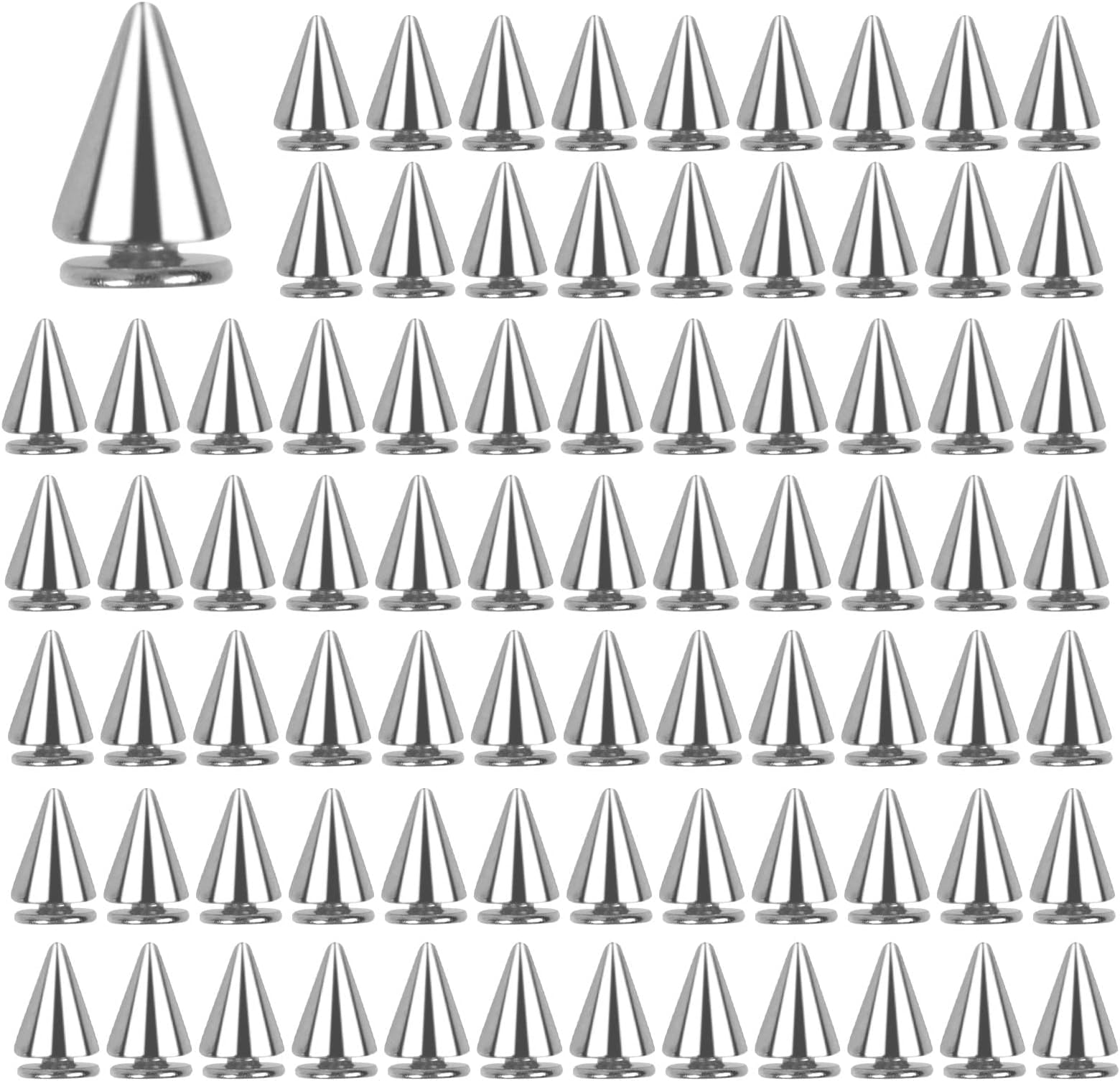 Excefore 100 Pcs Spikes for Clothing Studs Cone Spikes Punk Rivets Bullet Stud Spike Cool Rivets Jacket Spikes Metal Spikes for DIY Shoes Belt Bag Leather Craft Bracelet Necklace, 7x10 mm, Silver