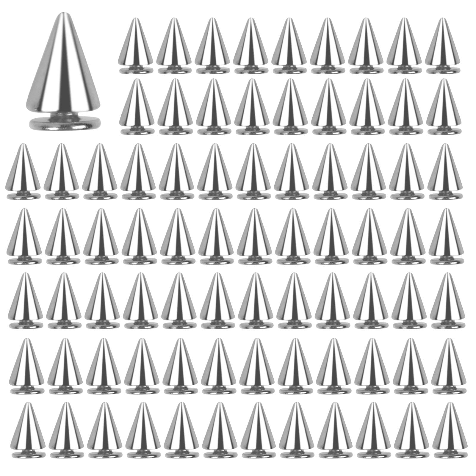 Excefore 100 Pcs Spikes for Clothing Studs Cone Spikes Punk Rivets Bullet Stud Spike Cool Rivets Jacket Spikes Metal Spikes for DIY Shoes Belt Bag Leather Craft Bracelet Necklace, 7x10 mm, Silver