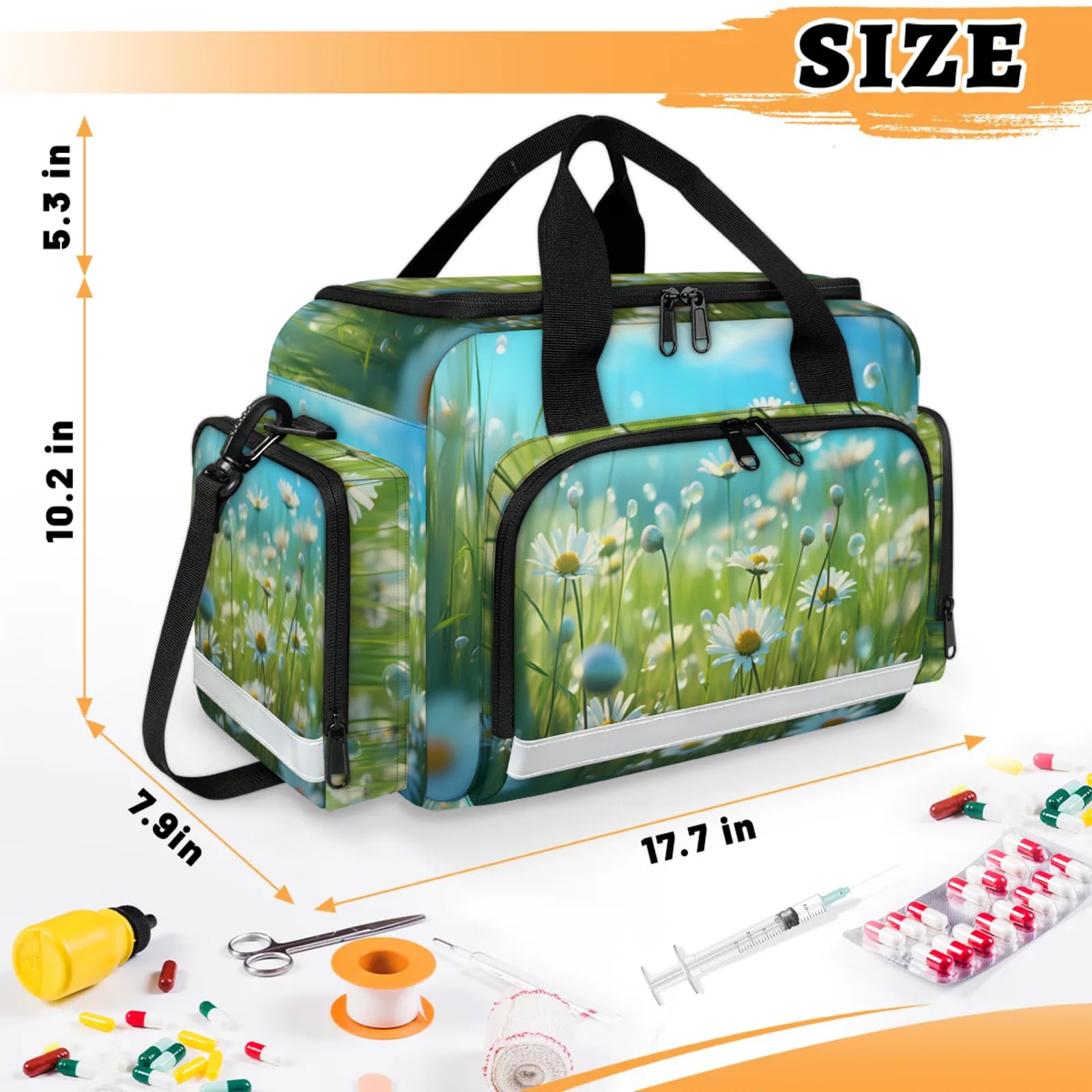 GzLeyigou First Aid Bags Empty, Oil Painting Sunflower Emergency Bag First Aid Kit Multiple Compartment Kit Carrier On Call Trauma Bag For Paramedics Emergency Medical Supplies Kit