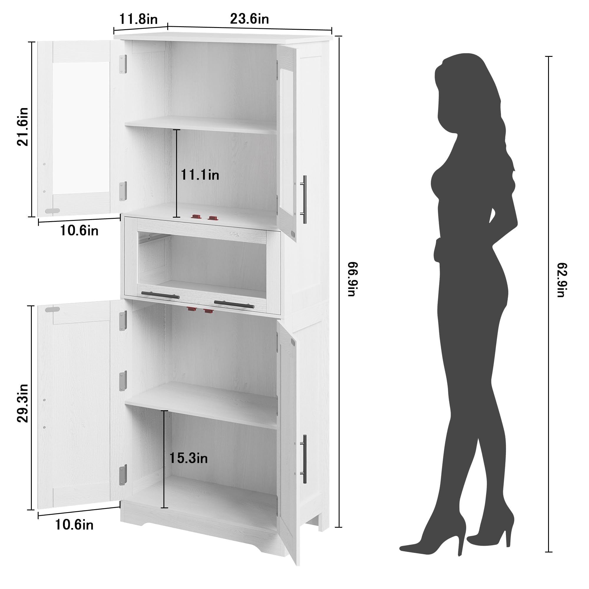 Armario de Baño Premium Ancho, Gran Almacenamiento, Ideal para Cocina, Baño y Salón. Estructura de Madera Maciza. 60 × 30 × 170 cm, Color Roble Blanco