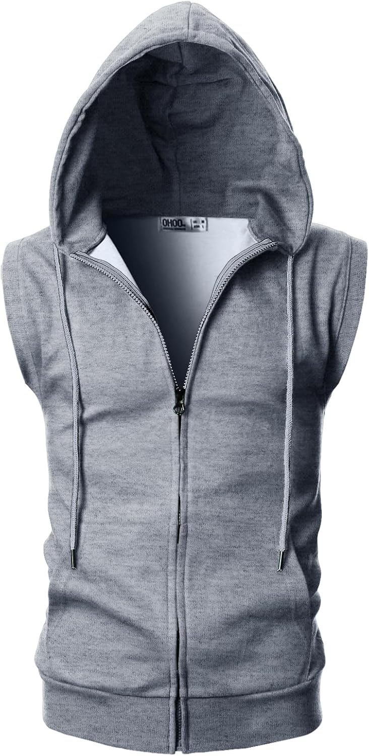Ohoo Men's Workout Hooded Tank Tops Muscle Cut Off Sleeveless Gym Hoodies