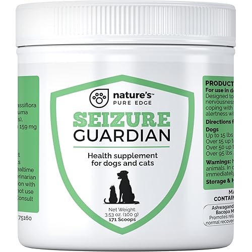 Seizure Support and Calming Aid for Dogs and Cats - All Natural Epilepsy and Seizure Aid. Ashwagandha, Blue Vervain, Valerian, L-tryptophan, L-Taurine, Chamomile, Milk Thistle, Turmeric.