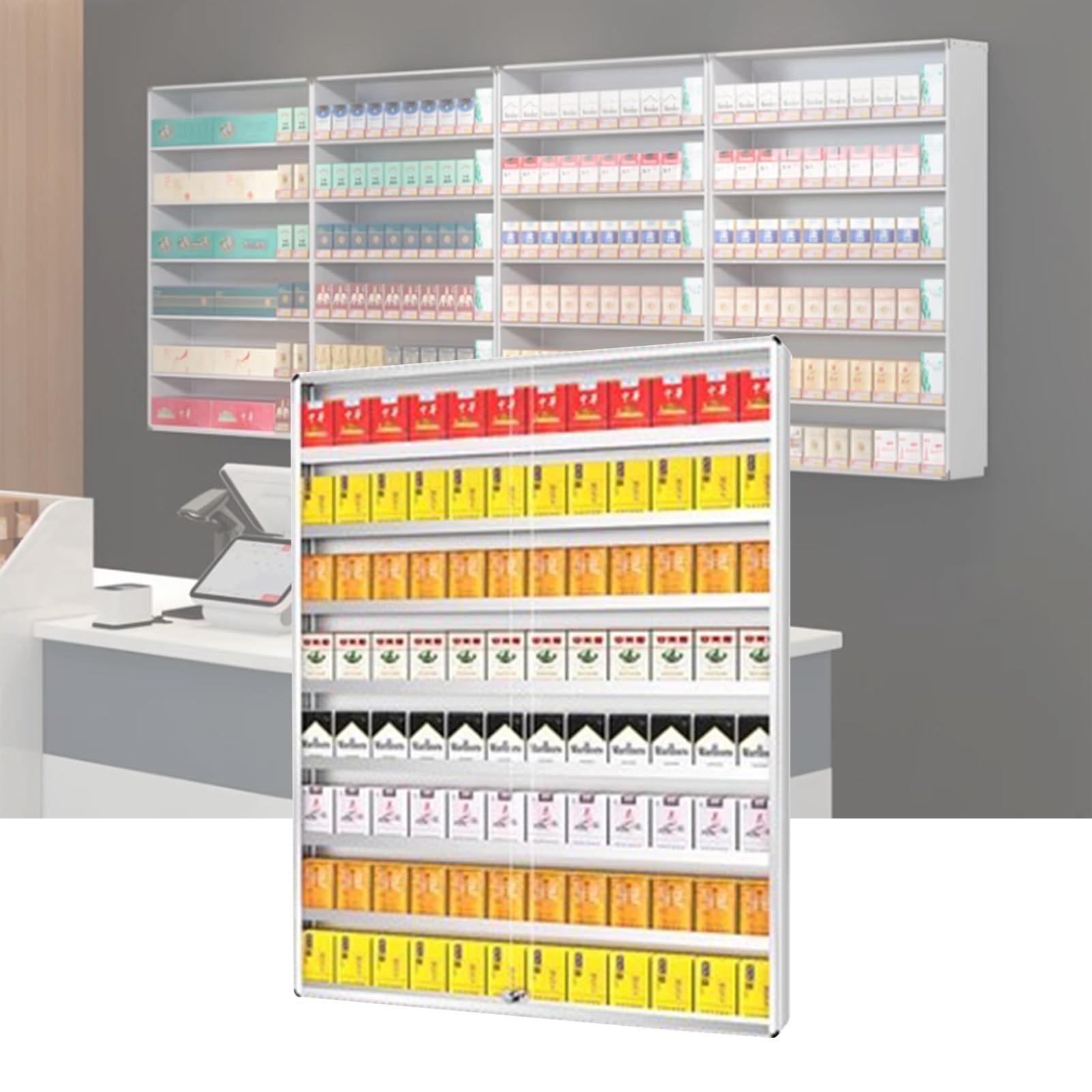 Amazon.com: GOCHUSX Cigarette Cabinet，Lockable Cigarette Storage Shelf,  Matchbox Display Holder, Showcase Candy Rack, Retail Cabinet Organizer for  Stores (Color : White, Size : 70x3.8x90cm) : Health & Household