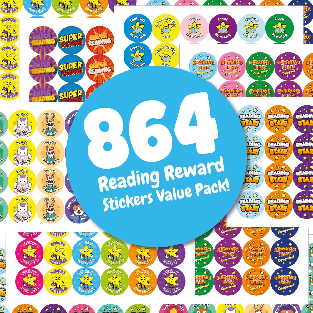 864 Reading Reward Stickers Value Pack (30mm) For Children, School Teachers & Parents - Colourful, Easy Peel Stickers With Strong Adhesive Glue