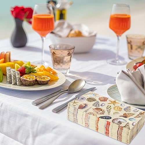 Miniatura 6 de AnyDesign - 80 servilletas de papel desechables con conchas marinas bajo el mar, servilletas de mano para cena de verano en el océano para piscina,