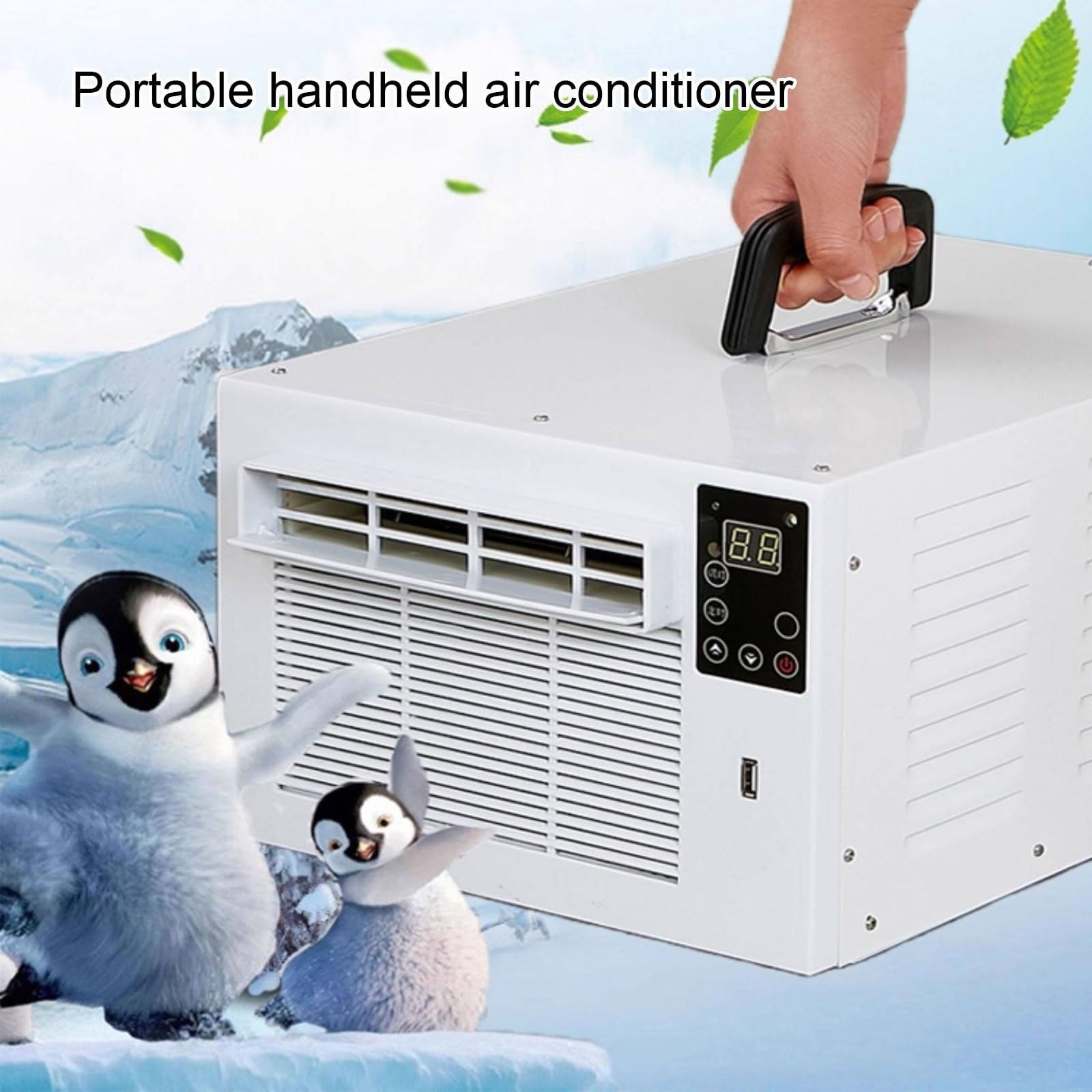 1100W/2500BTU Klimatyzator Przenośny do Biura 220V z Rurą Wylotową | Panel Dotykowy/Pilott Zdalnego Sterowania Port USB Osuszanie Powietrza Wyjmowany Filtr Camping