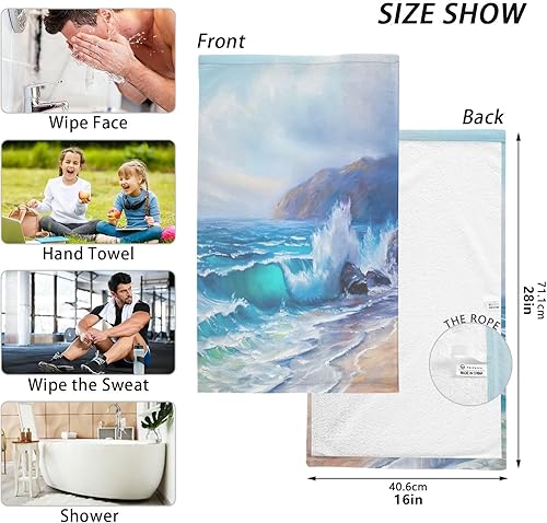 Miniatura 3 de Kigai Juego de 2 toallas de mano de océano tropical, altamente absorbentes, de algodón suave, toalla decorativa para baño, para playa, gimnasio,
