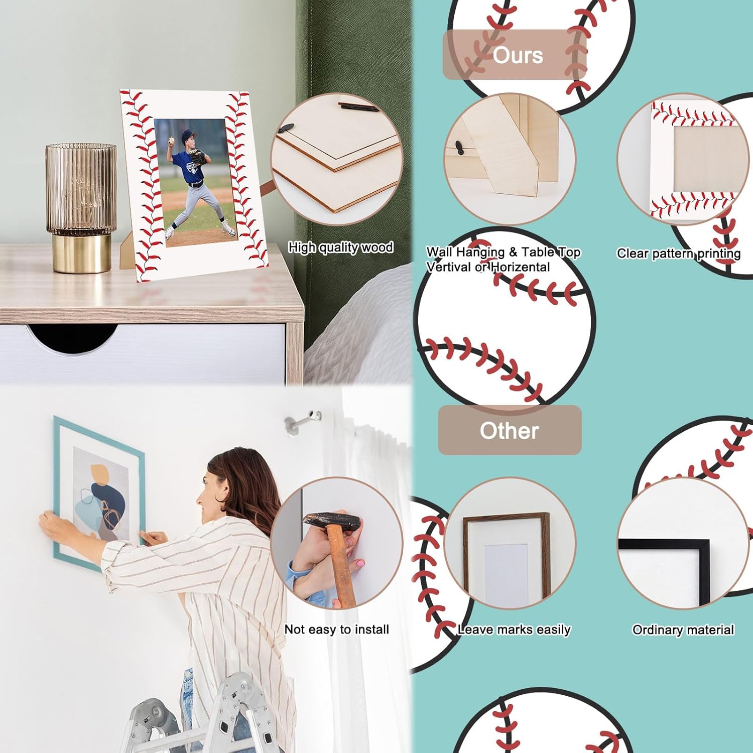 Denylo pro 6 Pcs Baseball Picture Frame 4x6 Inch Baseball Tabletop Picture Frame Sports Theme Photo Frame Wood Frame Gifts for Fathers Day Team Player Women Men Athletes