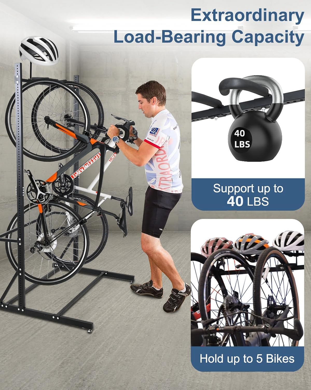 Freestanding Bike Rack Storage - Vertical Bike Stand Max 5 Bikes with Helmet Holders, Heavy-Duty Solid Steel Bicycle Stand Indoor Garage Floor Stand for Home & Garage& Bike Park