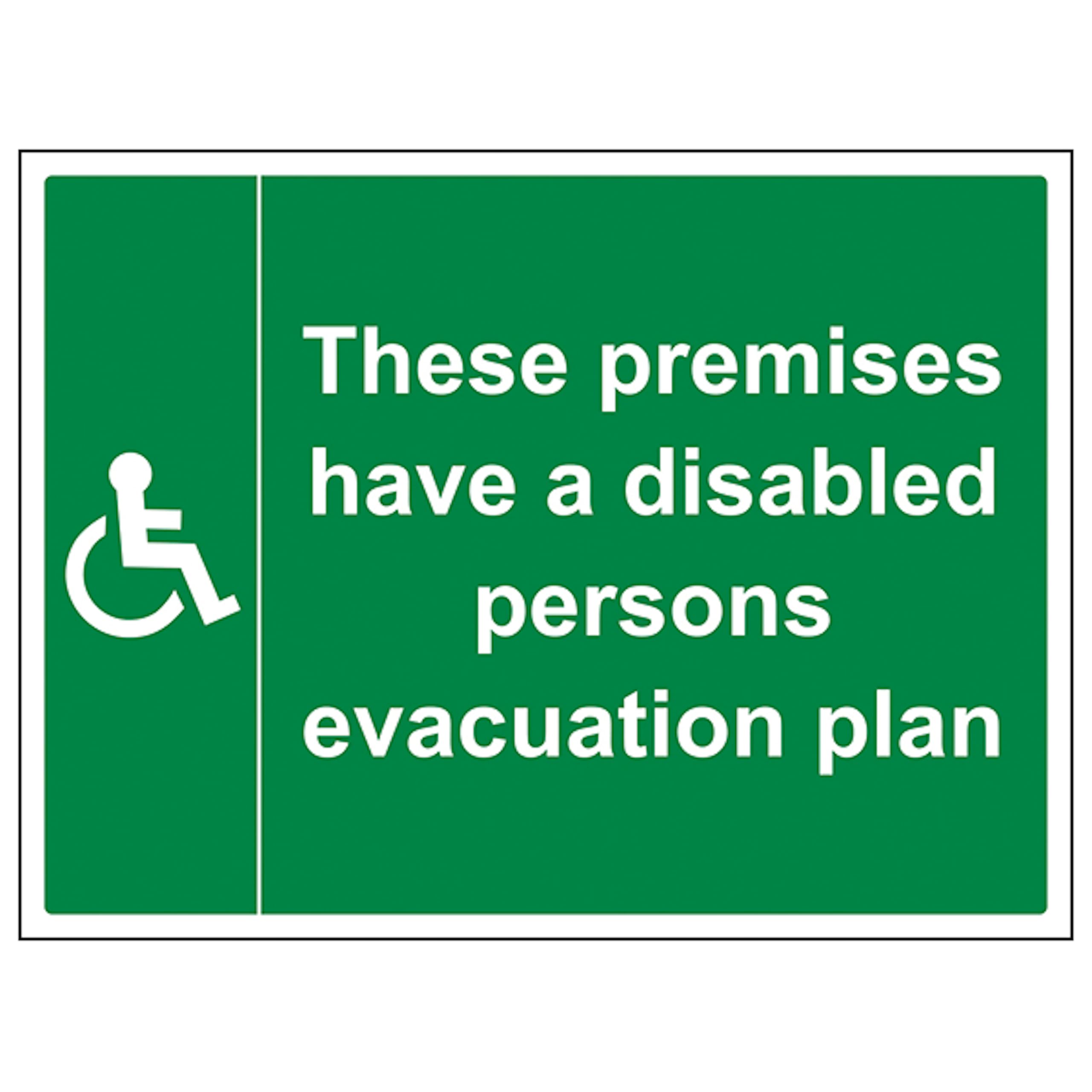 V Safety Premises Have A Disabled Plan - Large Landscape 400 x 300 mm - Glow In The Dark 1mm Rigid Plastic Safety Sign