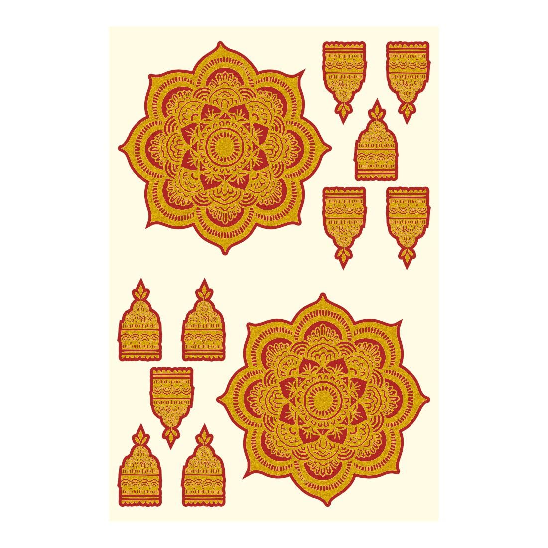 VOORKOMS Beautiful Mandala Flower Design Maroon Golden Mehndi Tattoo Sticker For Back Hands and Finger-image-25