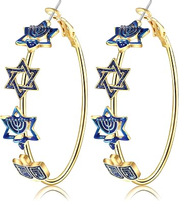 Hanukkah Earrings for Women Blue Dreidel Menorah Star of David Hoop Earrings Christmas Jewish Jewelry Hanukkah Gifts Outfits Accessories Party Favors