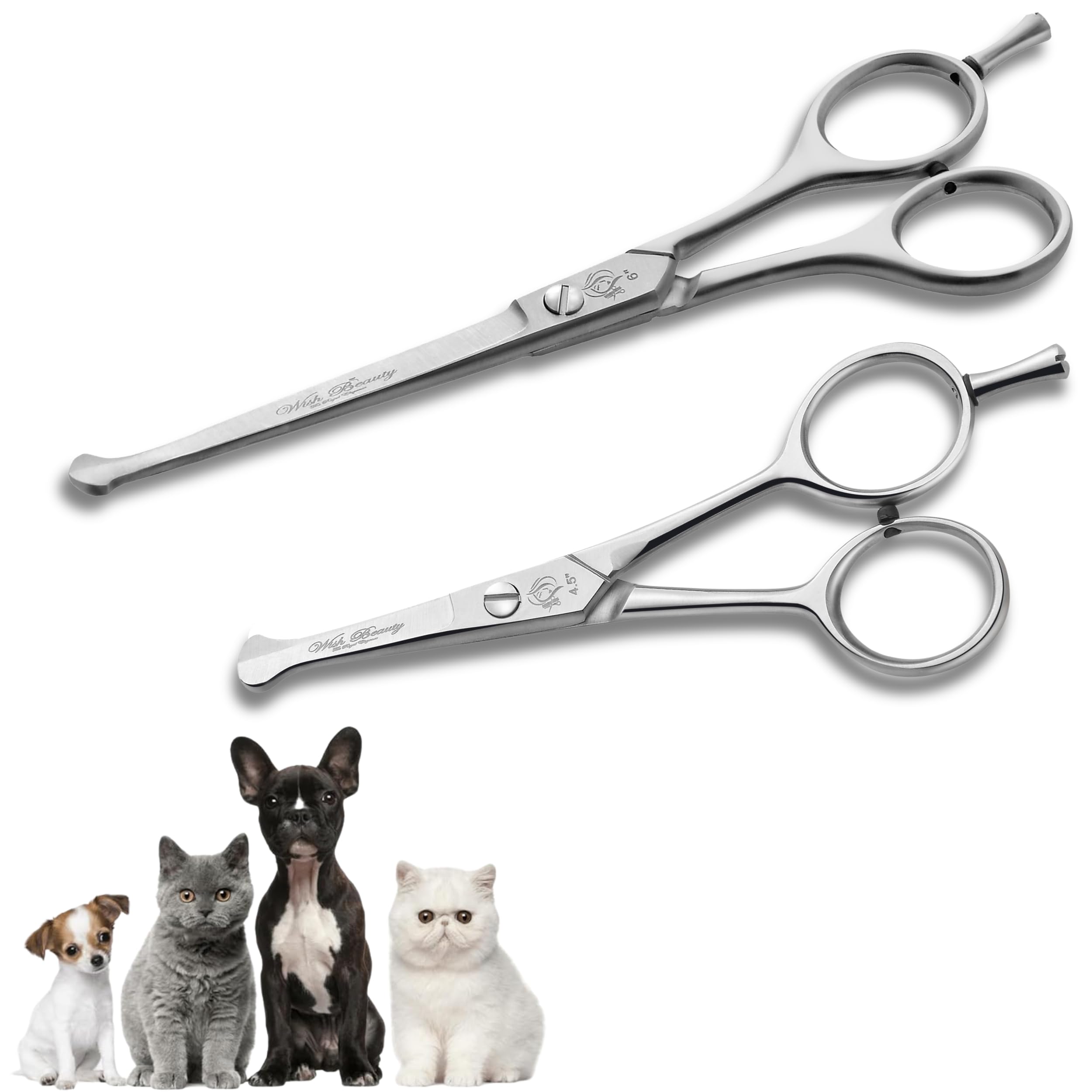 WishBeauty Pet Cat Dog Grooming Scissors Kit, 6 & 4.5 inch Hair Cutting Scissors Set