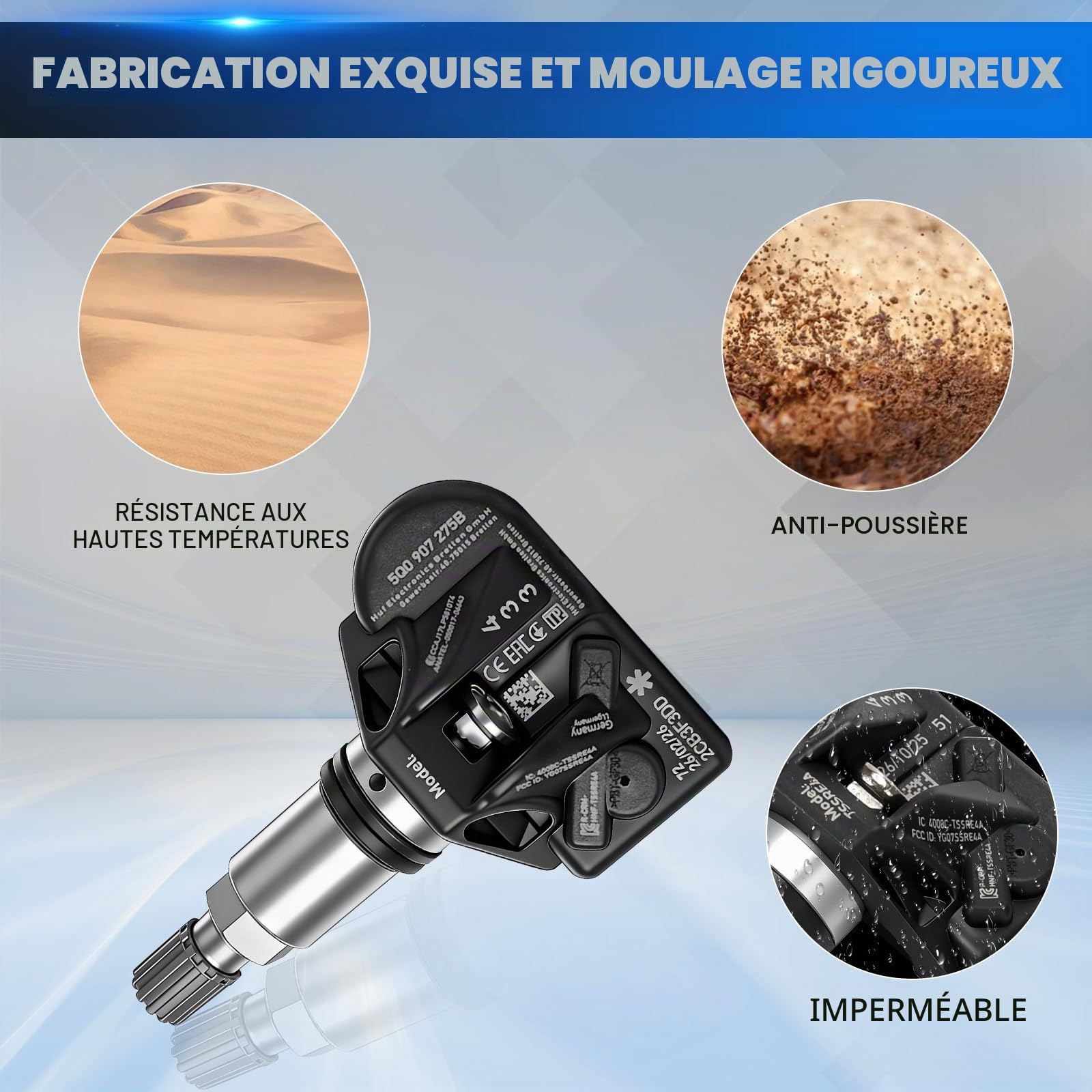 Capteur de Pression des Pneus Compatible avec Porsche Skoda Seat A3 A4 A5 A6 A7 Q1 Q2 Q3 Q4 Q5 Q7 RDKS TPMS 5Q0907275B, 5Q0998270B 4 Pièces