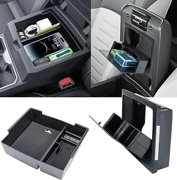 2PCS Center Console Organizer Compatible with 2024 2025 2026 Toyota Tacoma Hidden Storage Box Armrest Tray and Insert Secret Compartment Interior Accessories